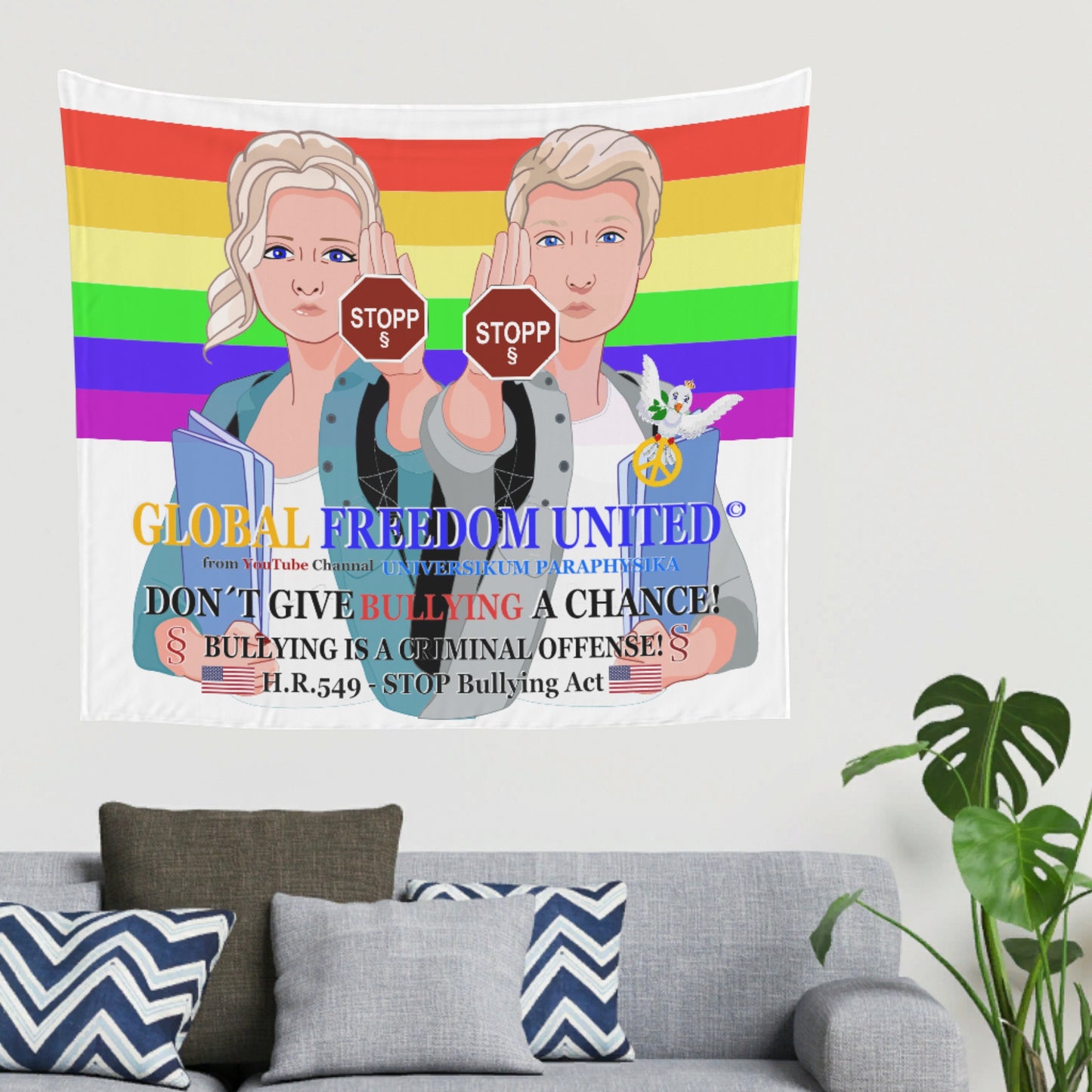 Tapestry GLOBAL FREEDOM UNITED© Anti Bullying Peace Flag USA