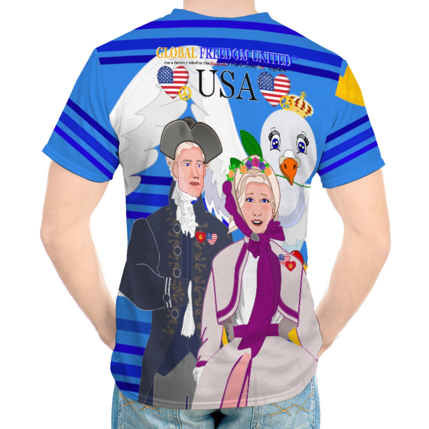 Men´s T-shirt GLOBAL FREEDOM UNITED© Couple USA V3 Deep Blue