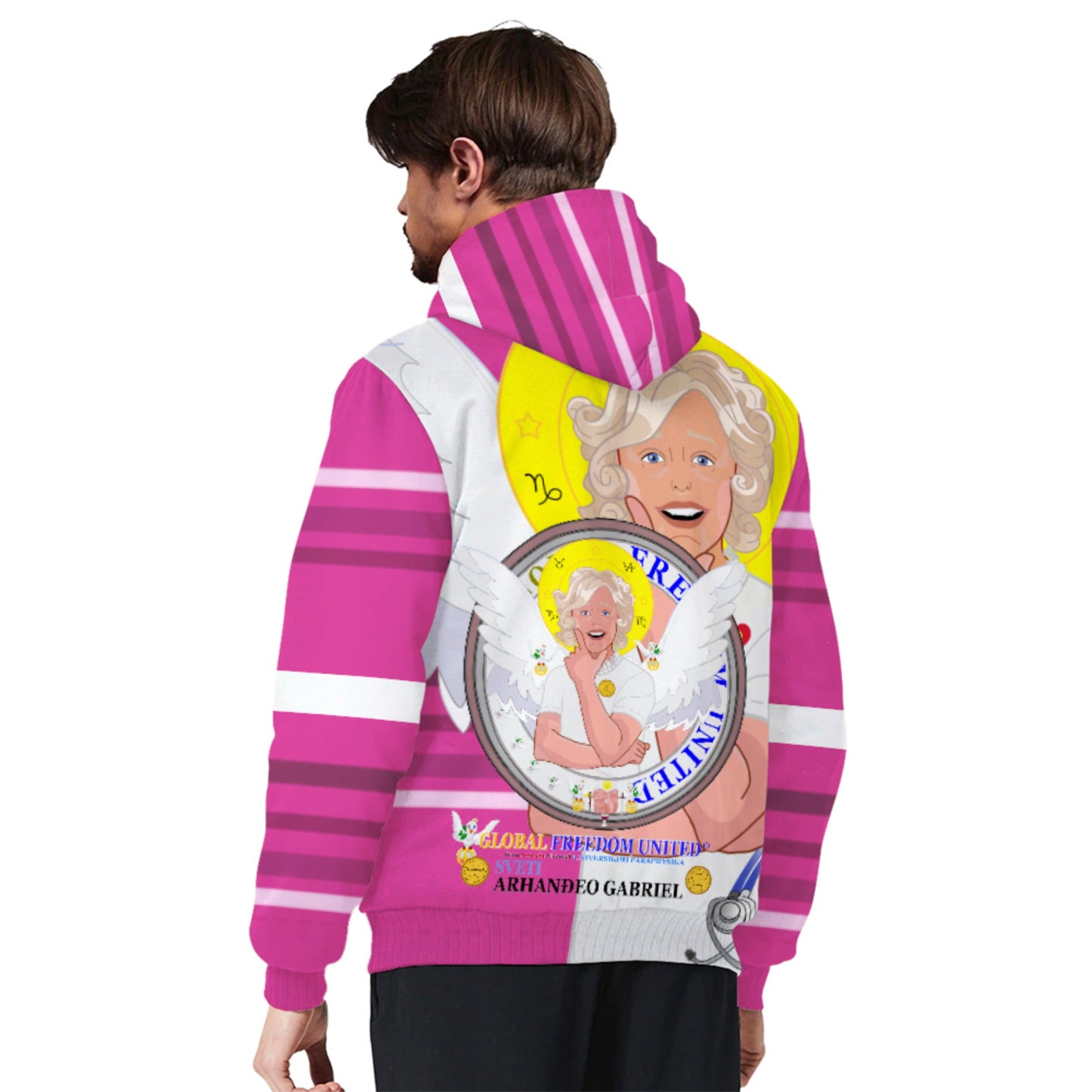 Plush Hoodie GLOBAL FREEDOM UNITED© Archangel Gabriel Croatia Pink2