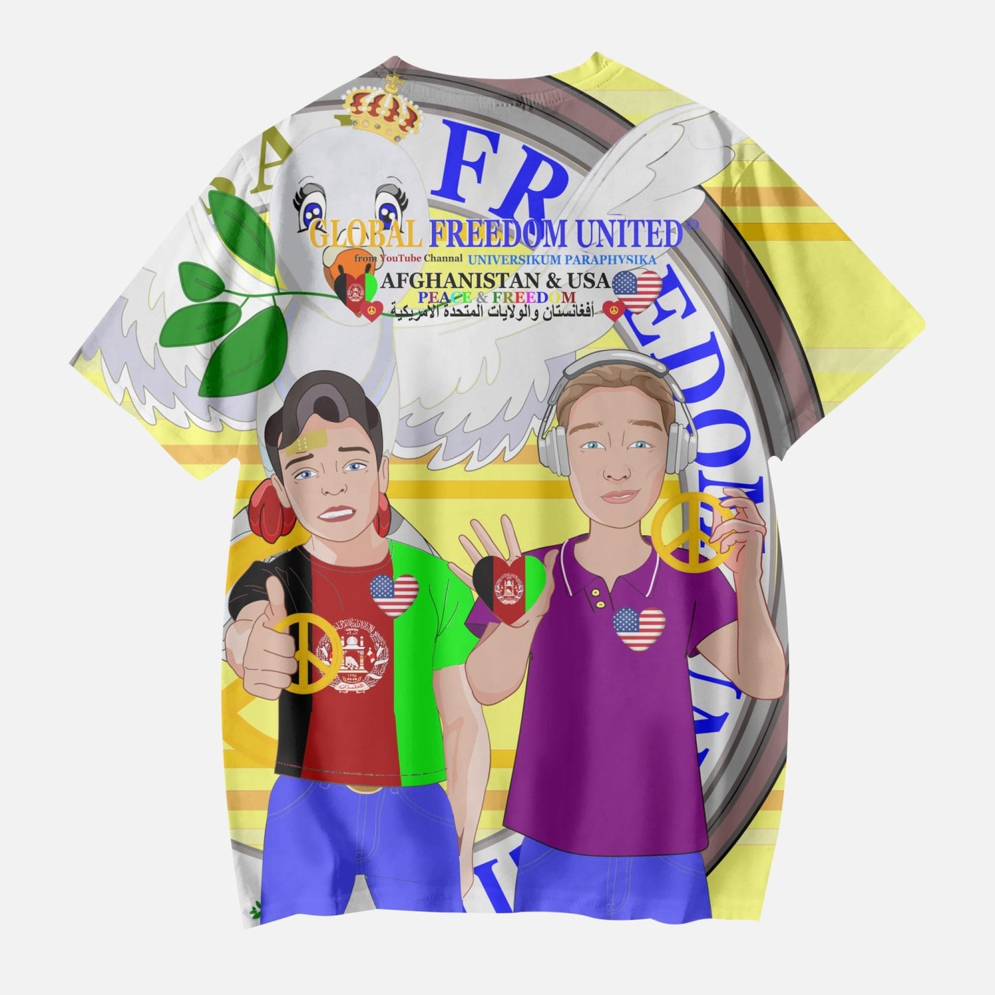 AOP Kids' Short T-Shirts GLOBAL FREEDOM UNITED BOY AFGHANISTAN & USA YELLOW