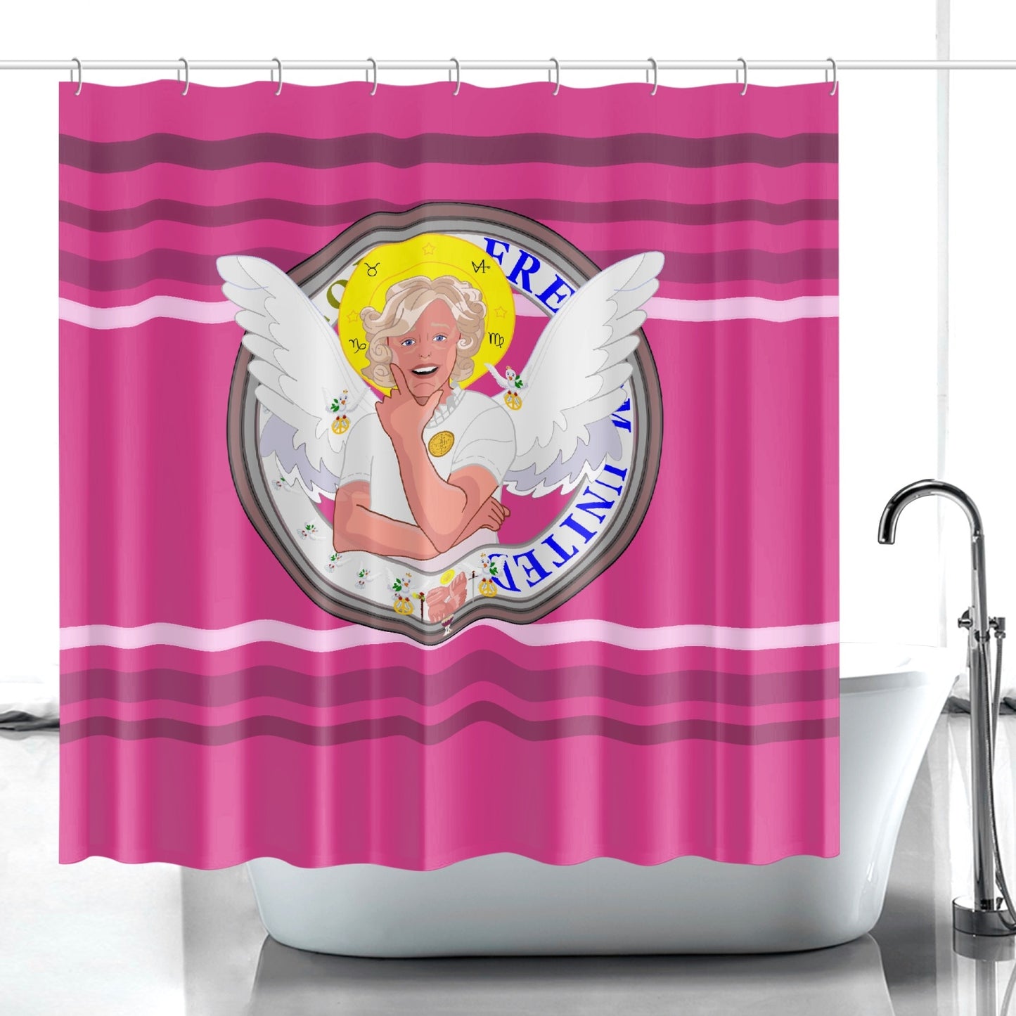 Quick-drying Shower Curtain GLOBAL FREEDOM UNITED© ARCHANGEL GABRIEL Pink2