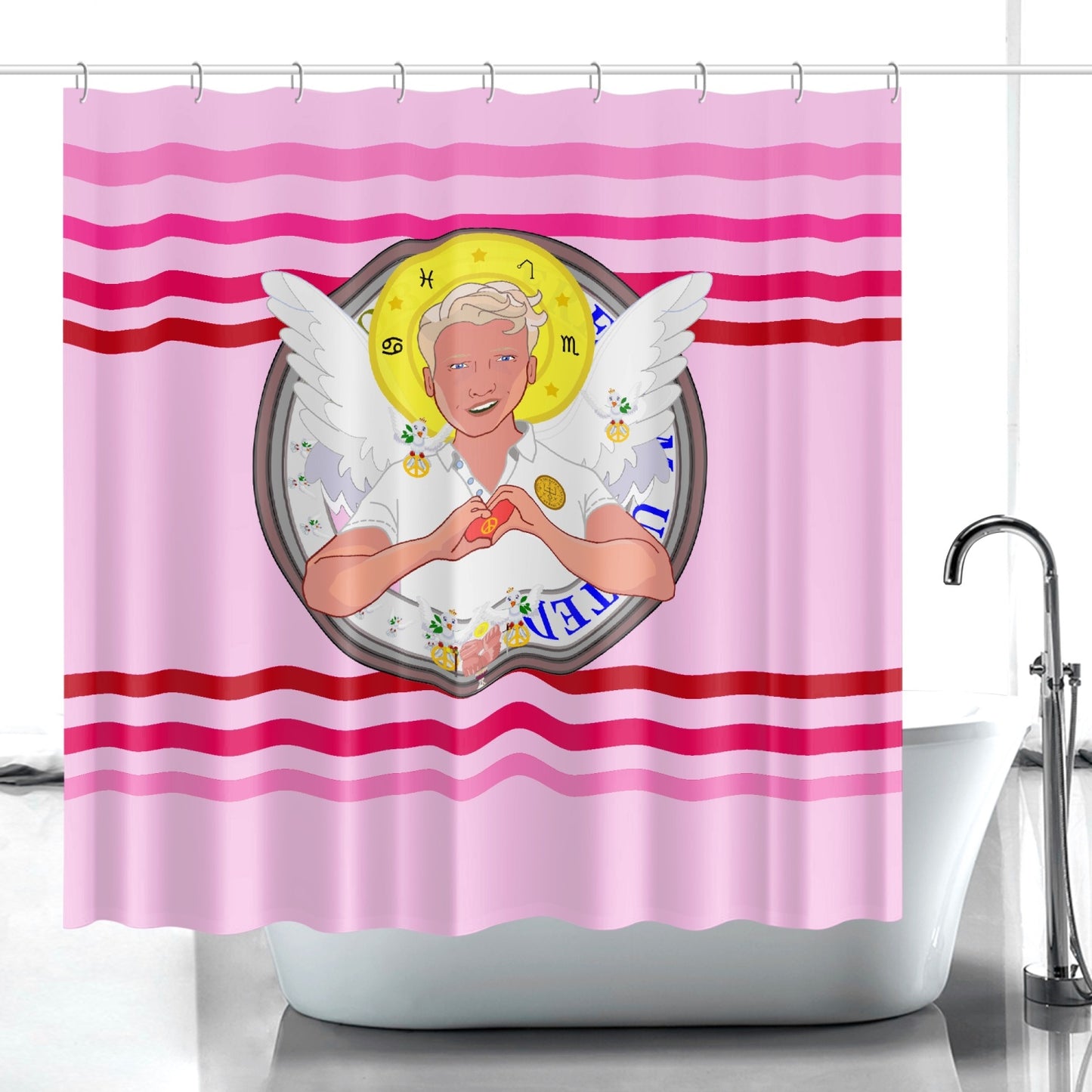 Quick-drying Shower Curtain GLOBAL FREEDOM UNITED© Archangel Rafael Pink1