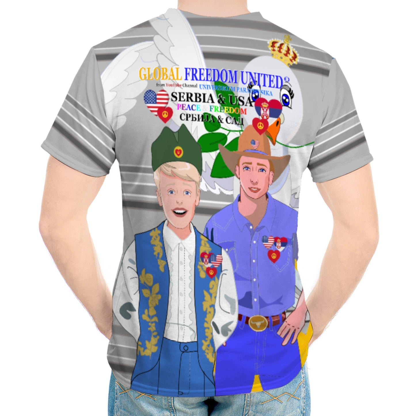 Men´s T-shirt 3 GLOBAL FREEDOM UNITED© Men Serbia & USA Grey