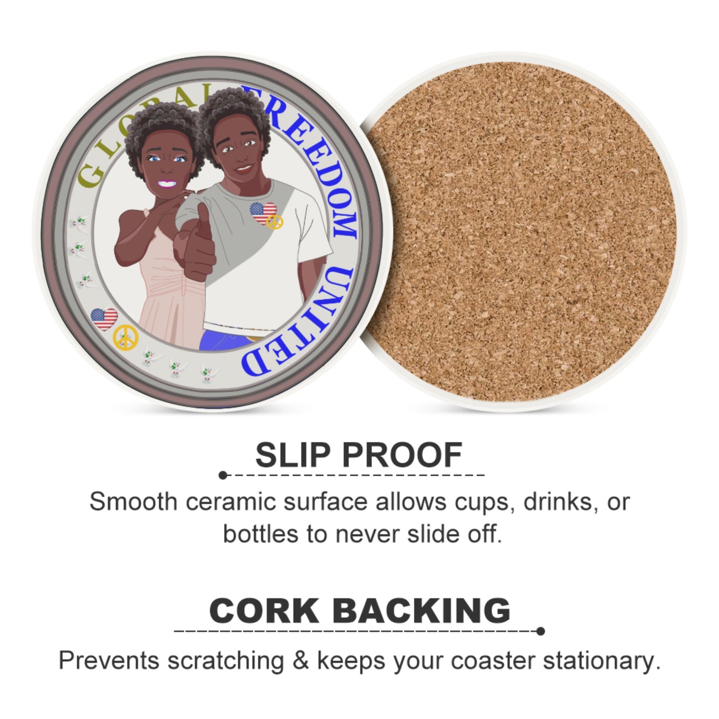 Ceramic Coasters GLOBAL FREEDOM UNITED© Couple USA Afro American