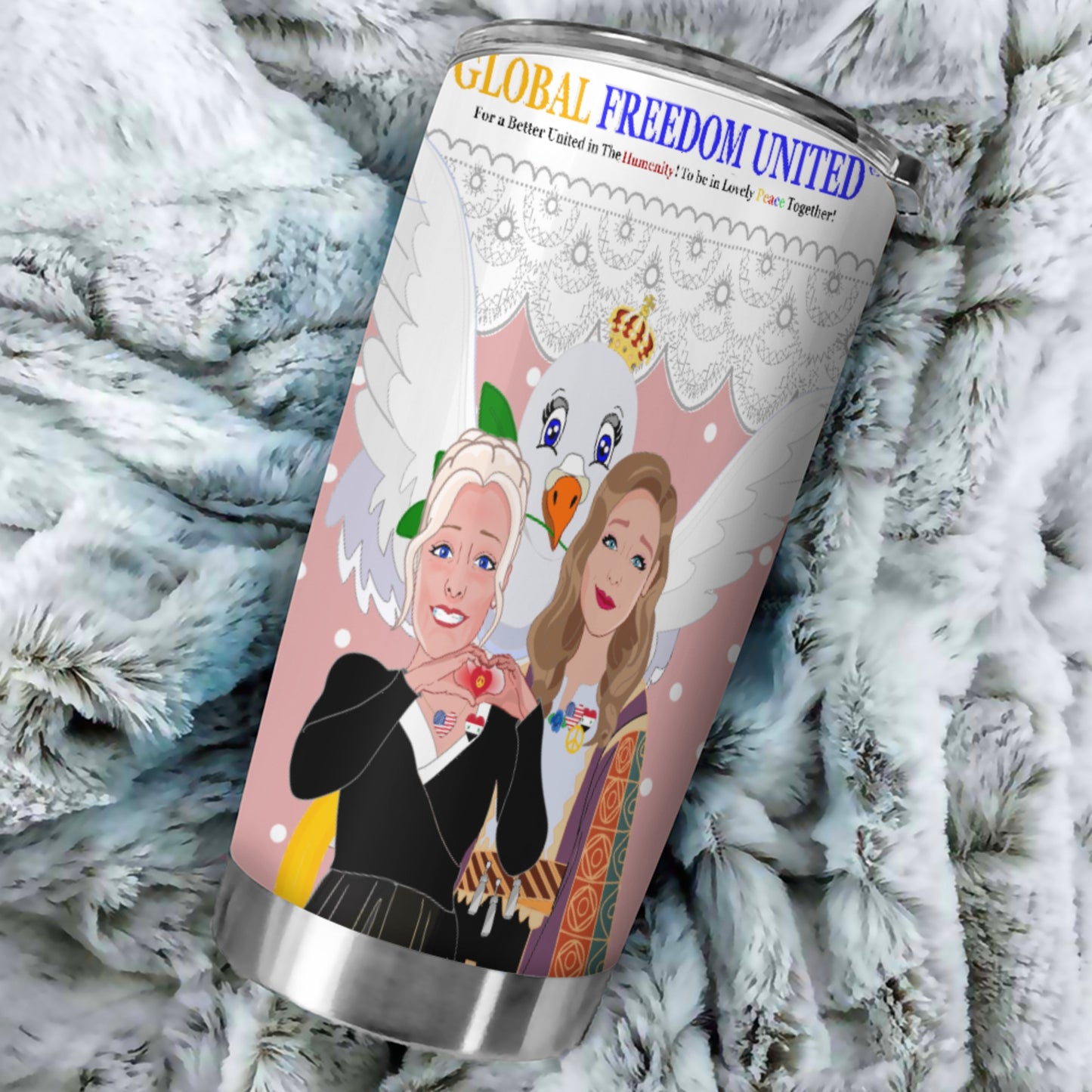 Tumbler GLOBAL FREEDOM UNITED© Women Syria & USA Pink1