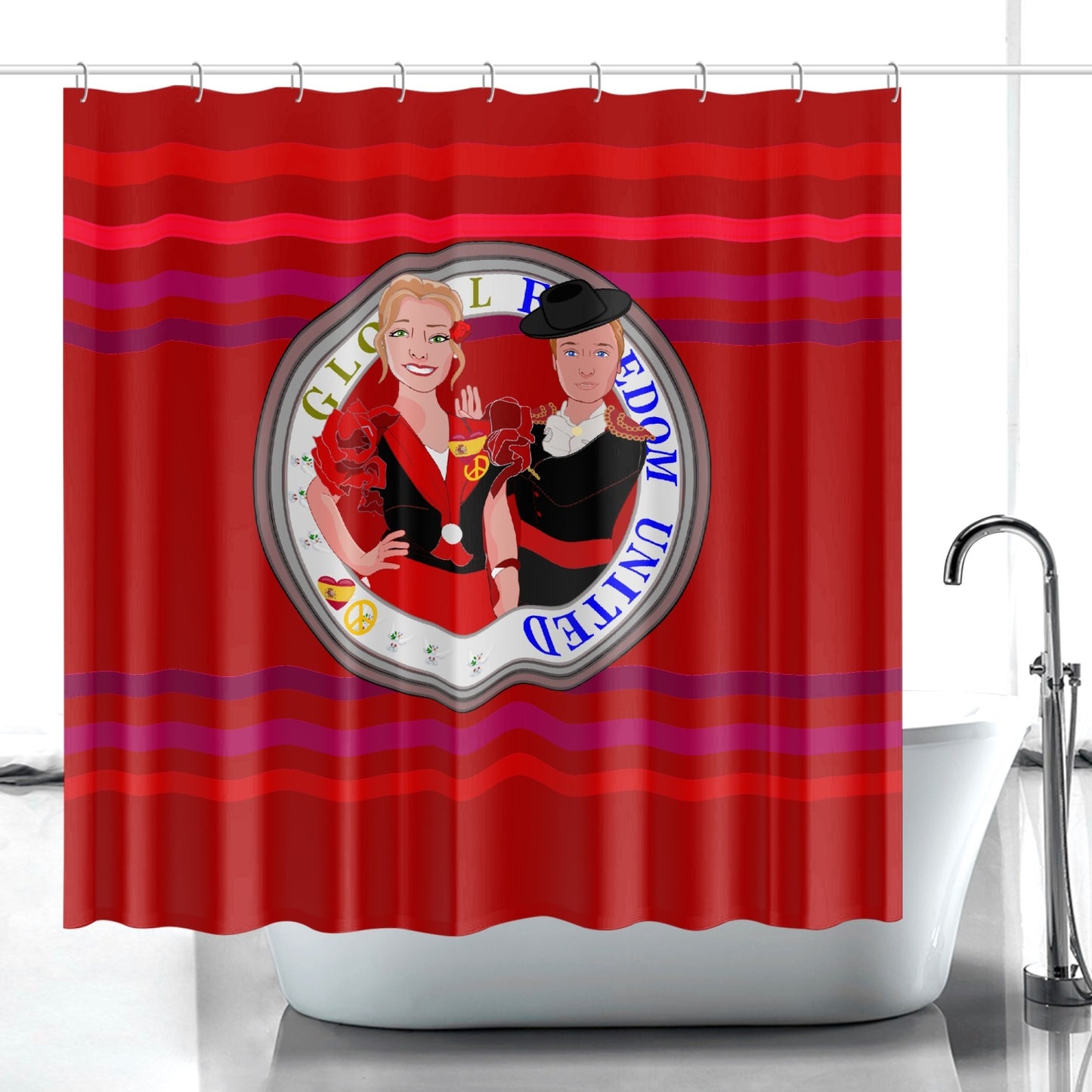 GLOBAL FREEDOM UNITED© Couplen Spain Red Quick-drying Shower Curtain