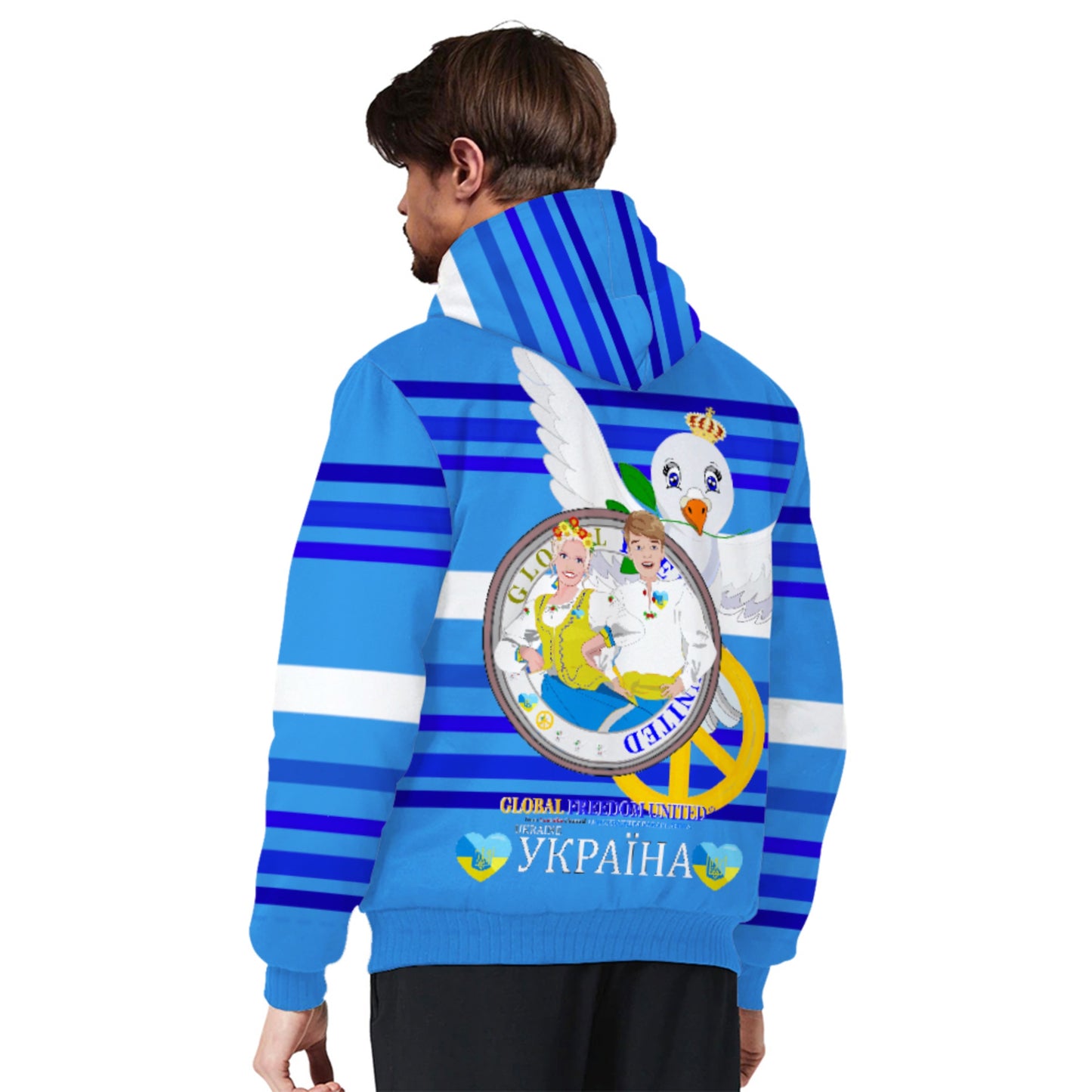 Plush Hoodie GLOBAL FREEDOM UNITED© Couple Ukrain Deep Blue