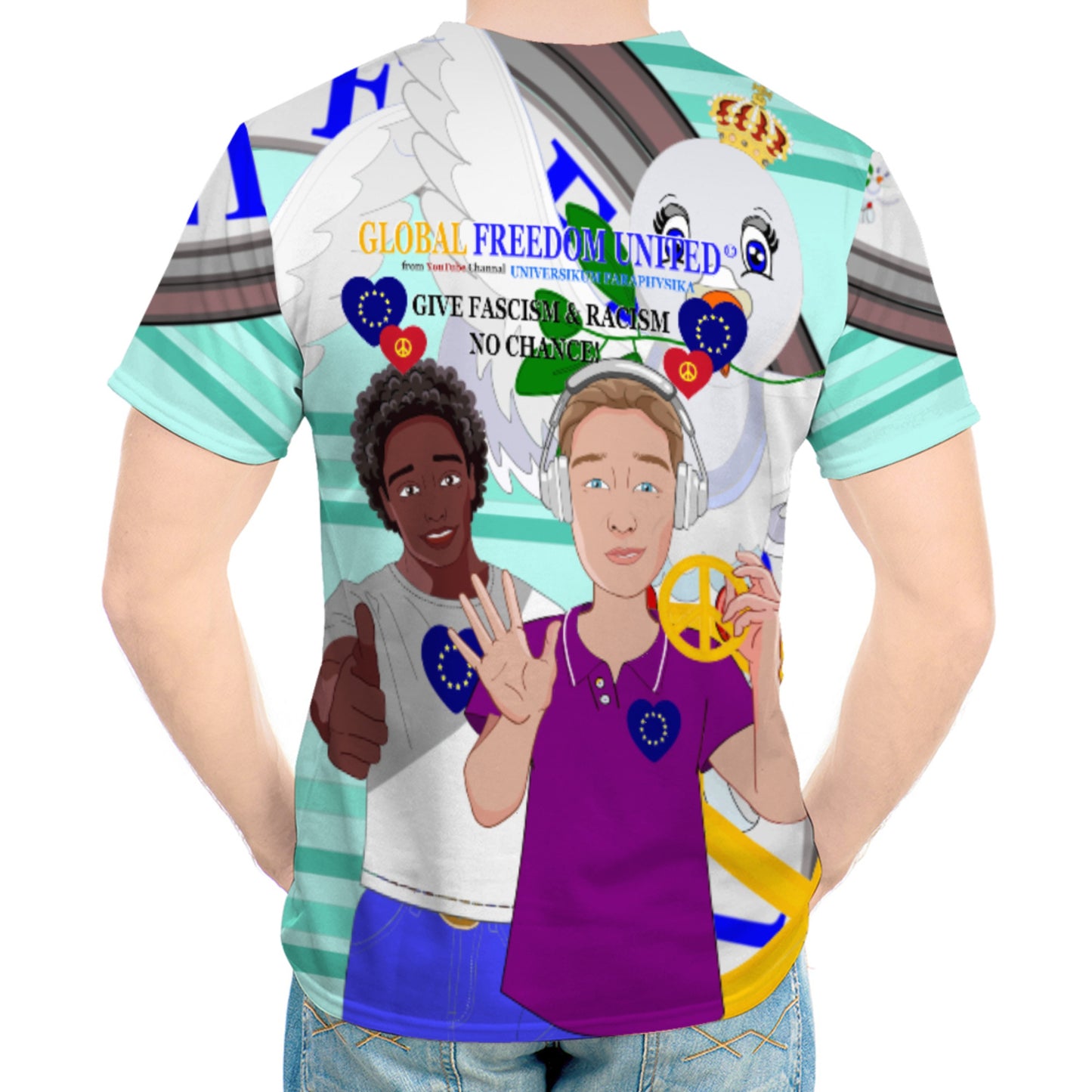 Men´s T-shirt GLOBAL FREEDOM UNITED© Men Anti Racism & Fascism Light Green