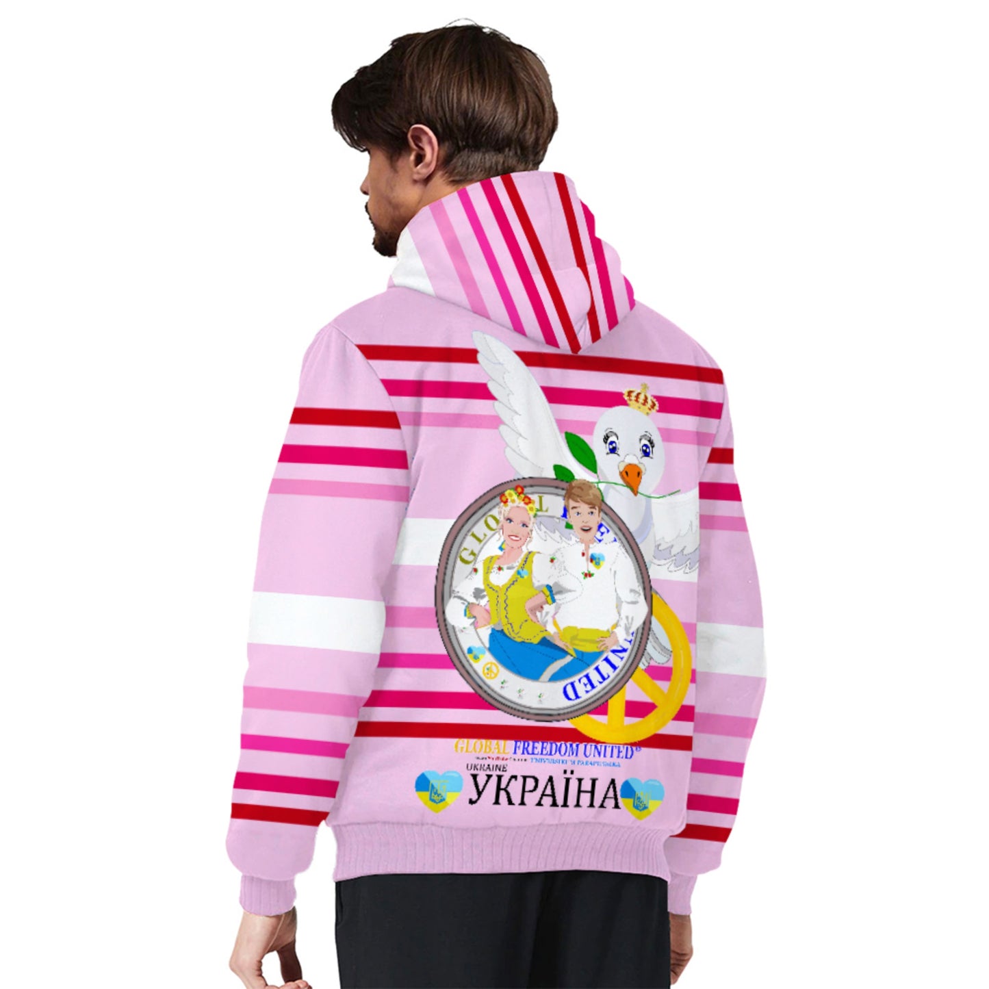 Plush Hoodie GLOBAL FREEDOM UNITED© Couple Ukrain Pink1