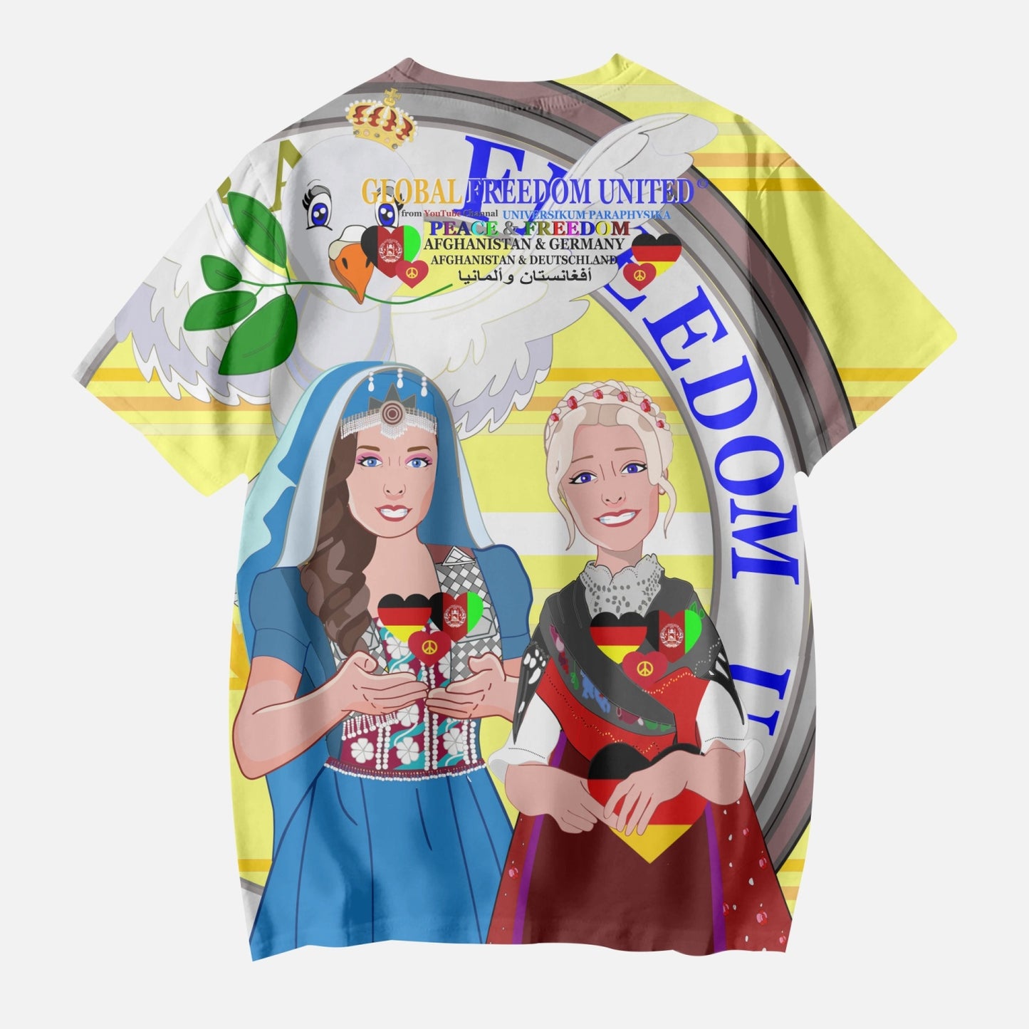 Short T-Shirts for Girls GLOBAL FREEDOM UNITED AFGHANISTAN & GERMANY V1 YELLOW