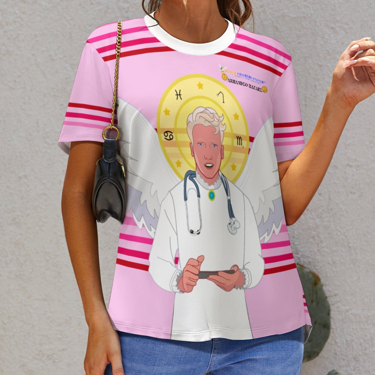 Women´s T-shirt GLOBAL FREEDOM UNITED© Archangel Rafael Croatia Pink1