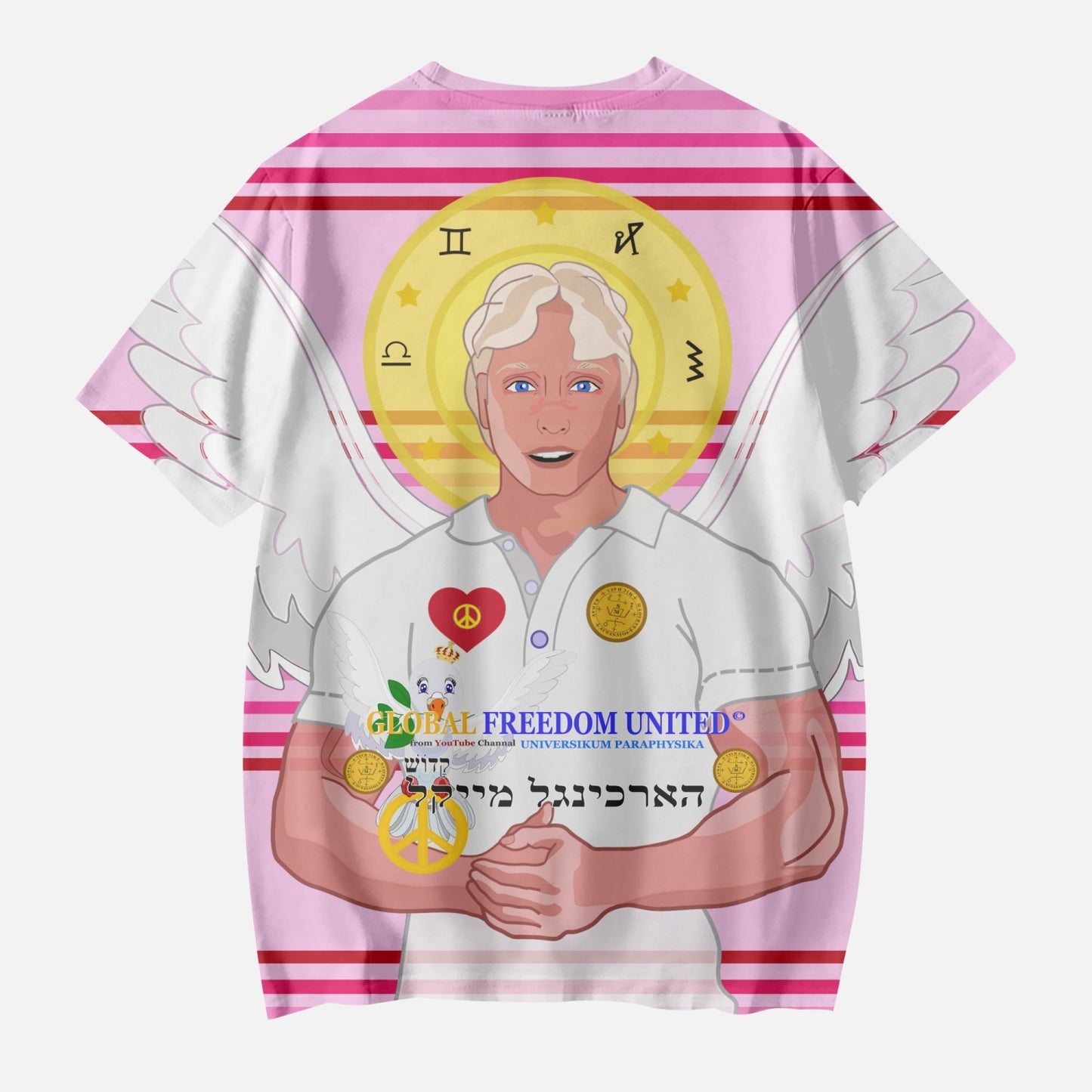 AOP Kids' Short T-Shirts GLOBAL FREEDOM UNITED ARCHANGEL MICHAEL HEBREW PINK2