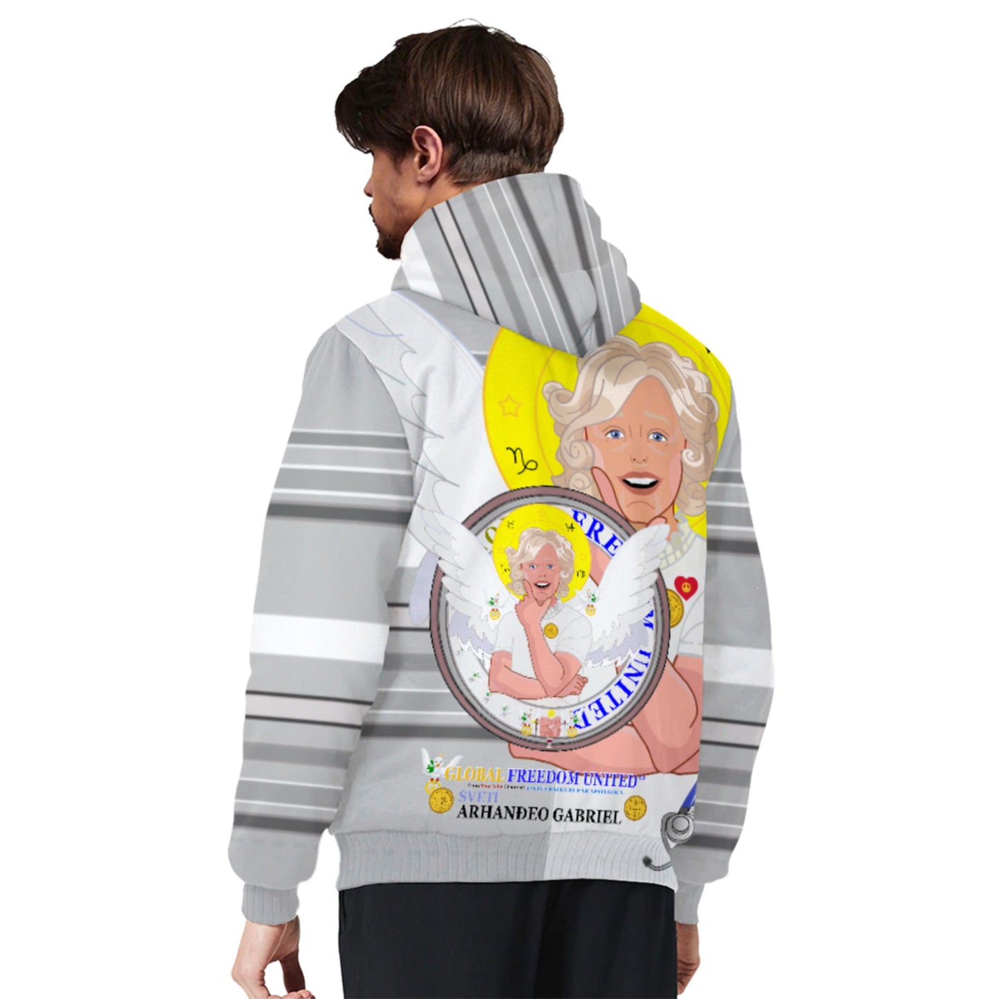 Plush Hoodie GLOBAL FREEDOM UNITED© Archangel Gabriel Croatia Grey