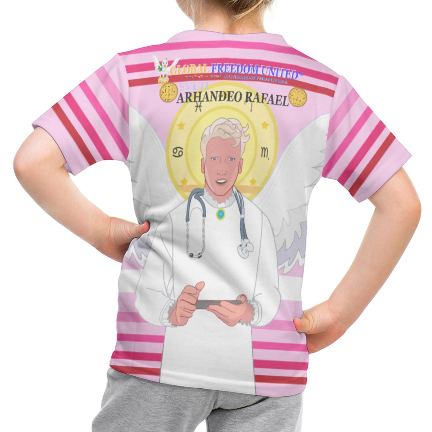Kid´s T-shirt GLOBAL FREEDOM UNITED© Archangel Rafael Croatia Pink1