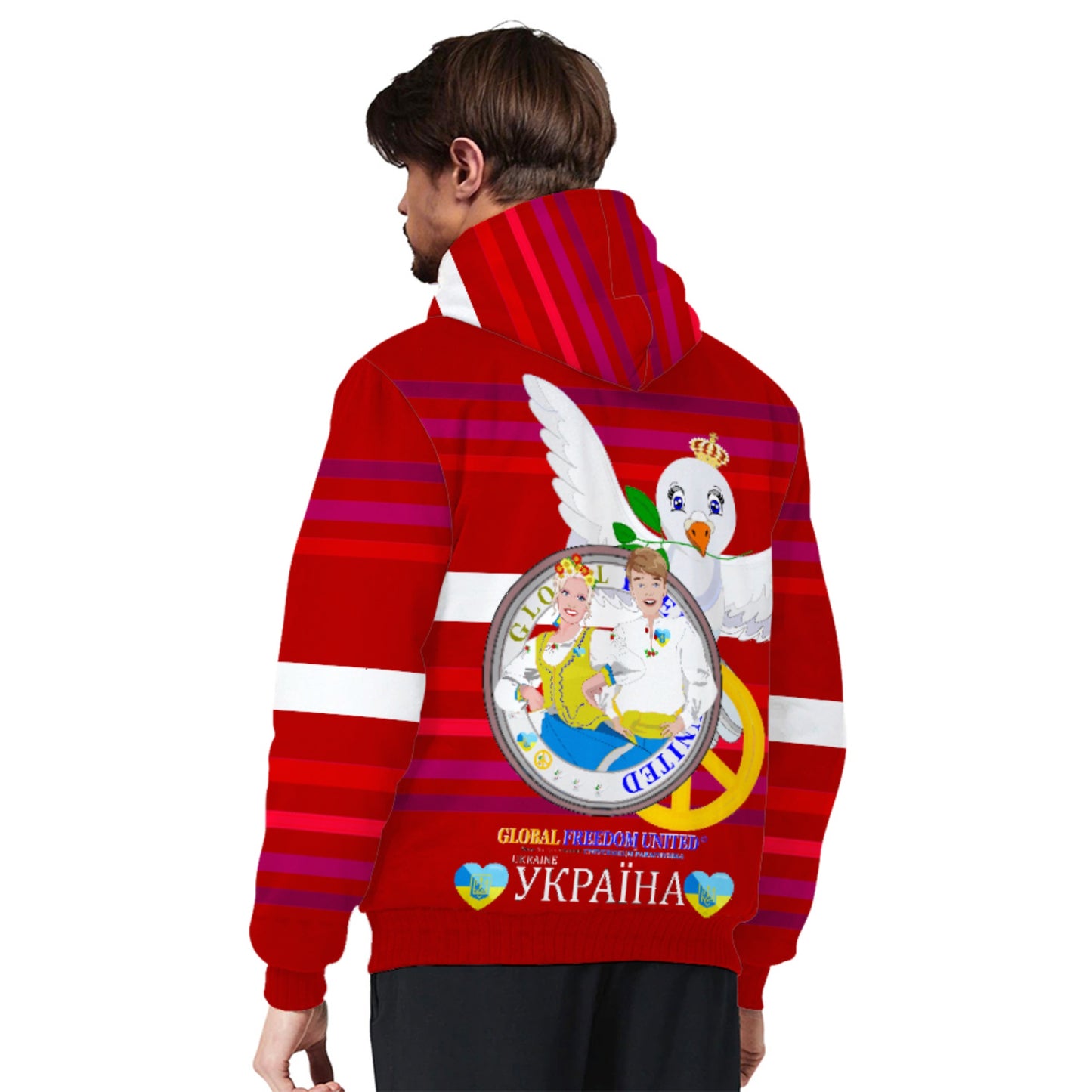 Plush Hoodie GLOBAL FREEDOM UNITED© Couple Ukrain Red