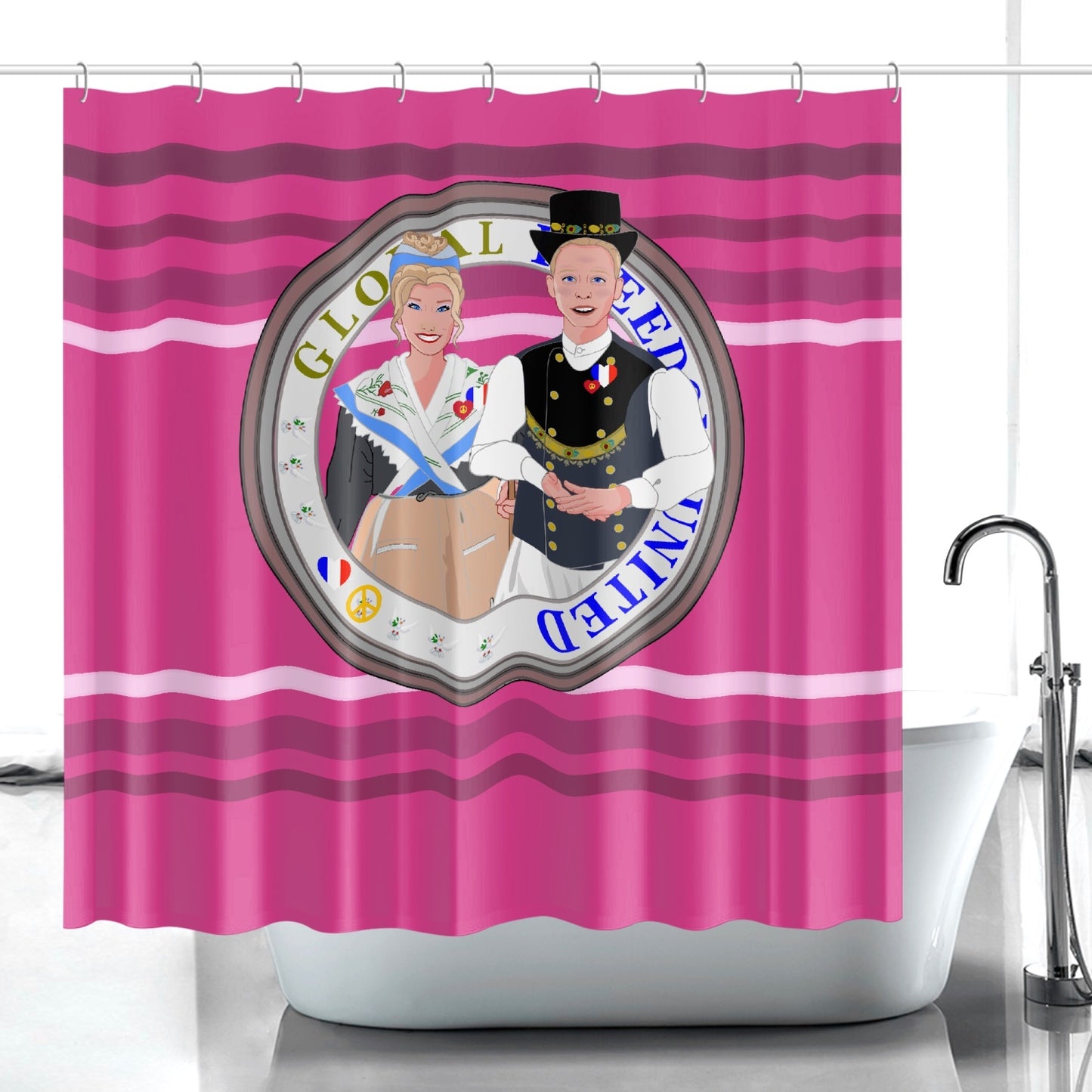 GLOBAL FREEDOM UNITED© Couple France Pink2 - Quick-drying Shower Curtain