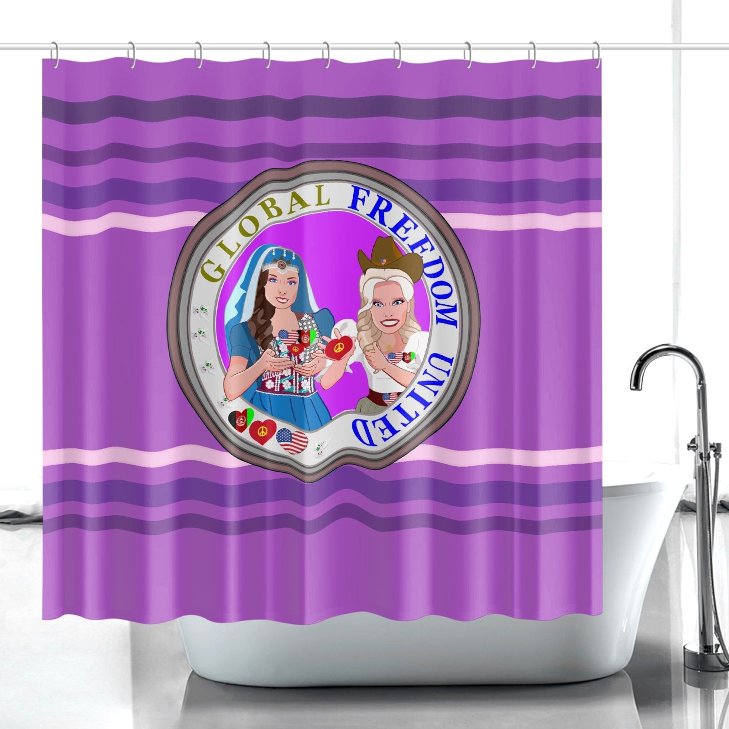 Quick-drying Shower Curtain GLOBAL FREEDOM UNITED© Women Afghanistan & USA LILAC