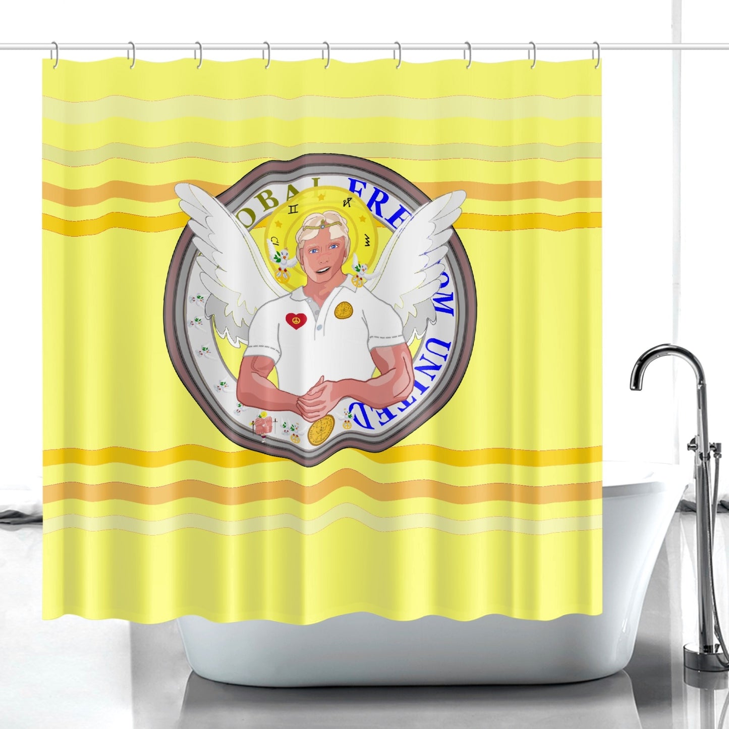 Quick-drying Shower Curtain GLOBAL FREEDOM UNITED© Archangel Michael Version 2 Yellow