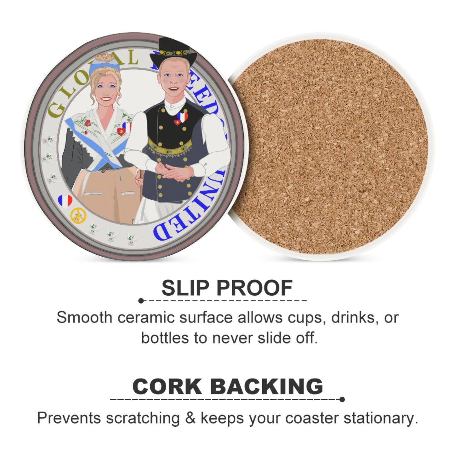 Ceramic Coasters GLOBAL FREEDOM UNITED© Couple French