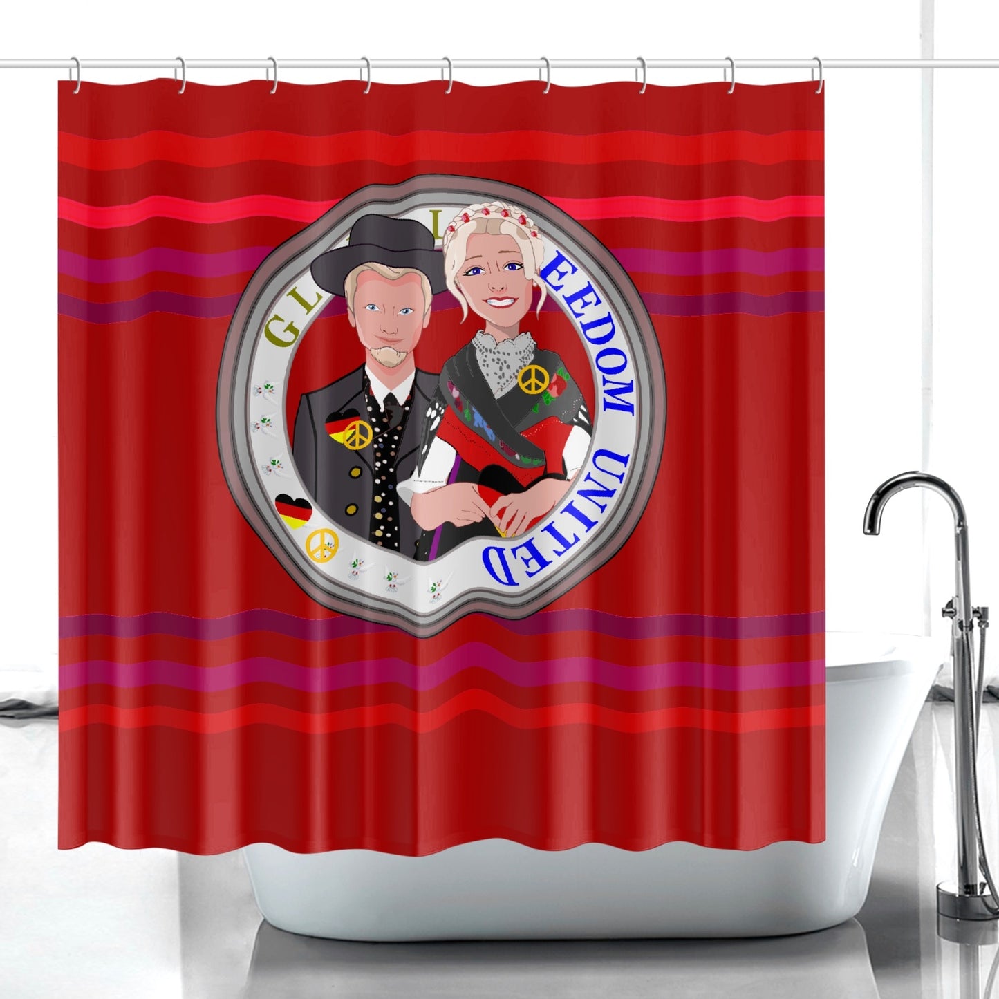 GLOBAL FREEDOM UNITED© Couple Germany V1 Red - Quick-drying Shower Curtain