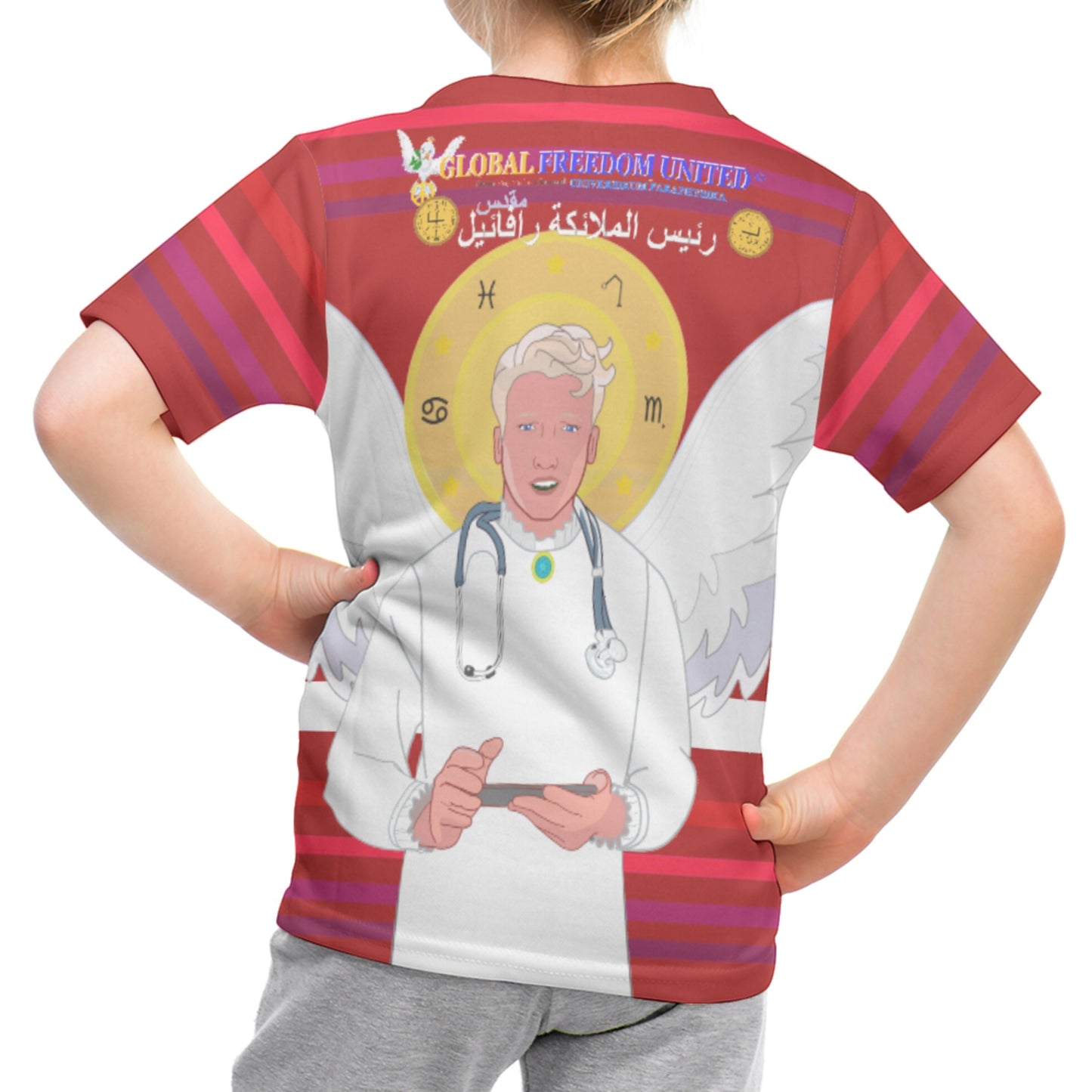 Kid´s T-shirt GLOBAL FREEDOM UNITED© Archangel Rafael Arabic Red