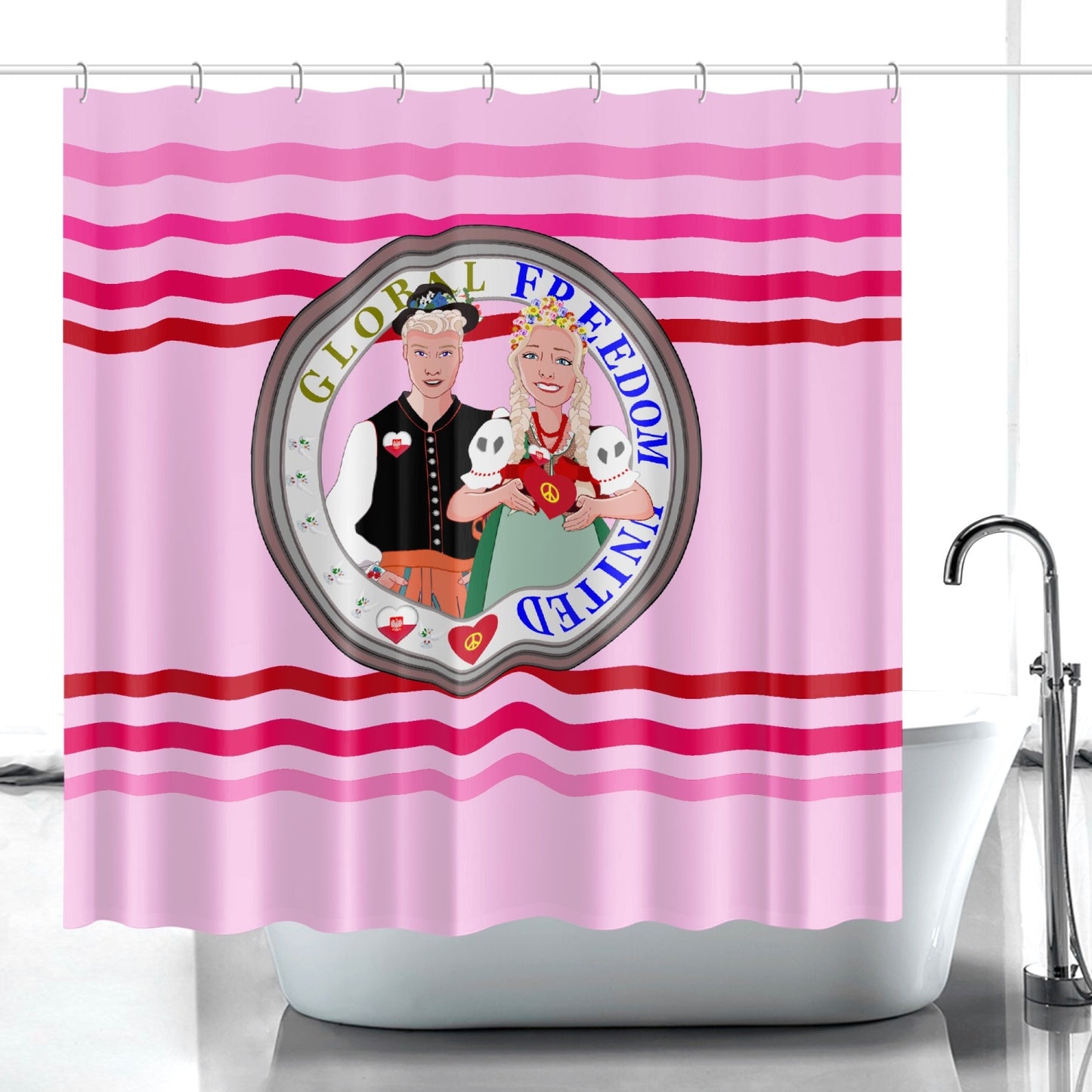 GLOBAL FREEDOM UNITED© Couple Poland Pink1 - Quick-drying Shower Curtain