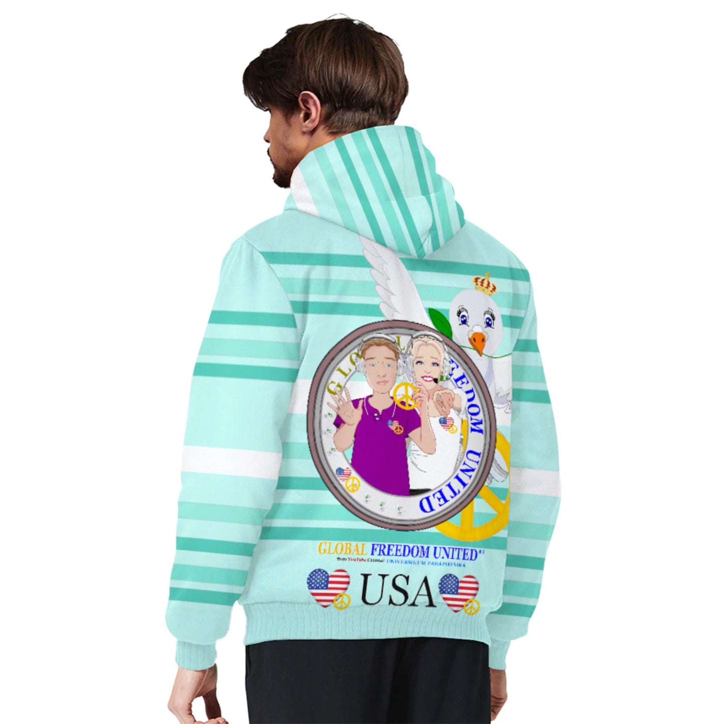 Plush Hoodie GLOBAL FREEDOM UNITED© Couple USA Wight American Light Green