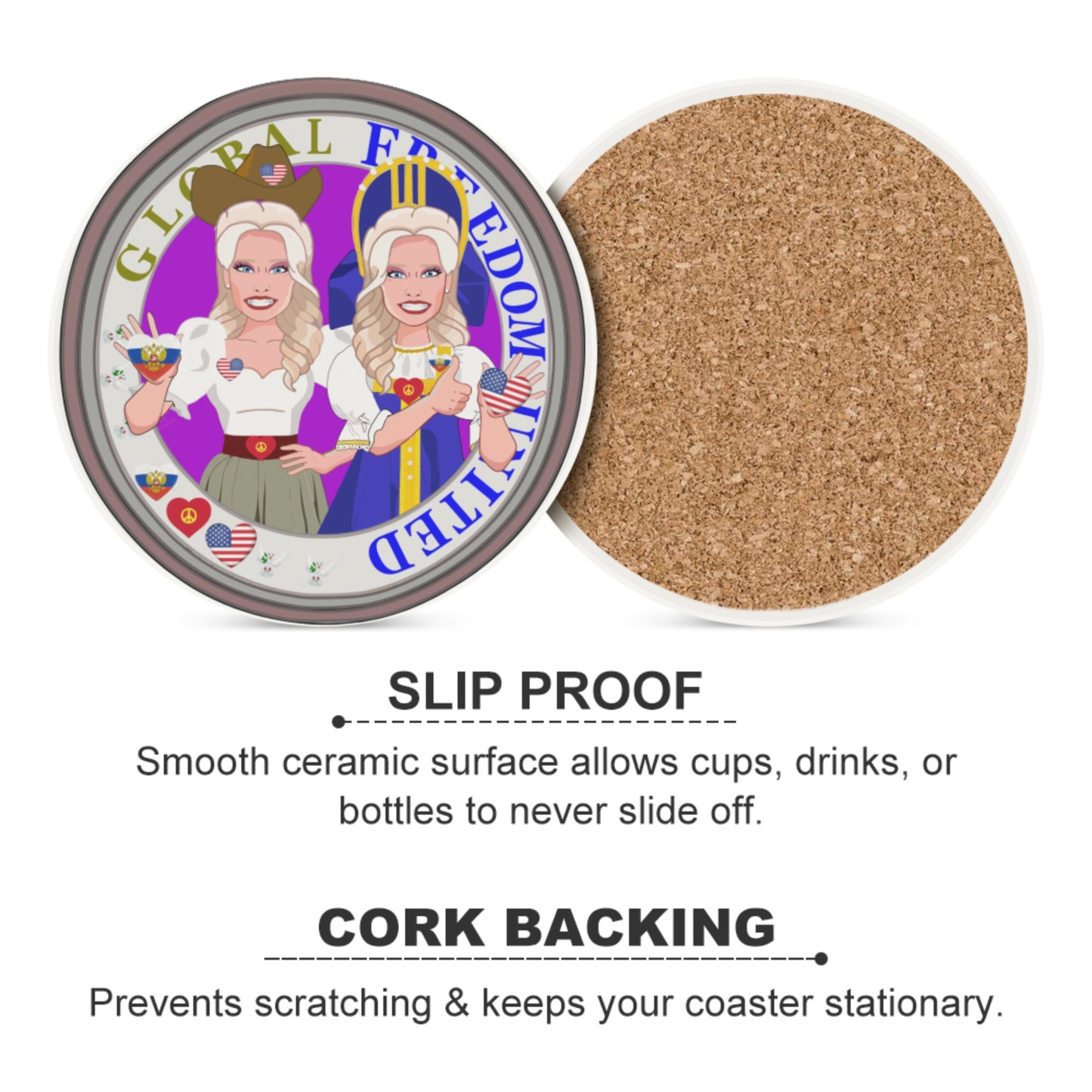 Ceramic Coasters GLOBAL FREEDOM UNITED© Women Russia & USA