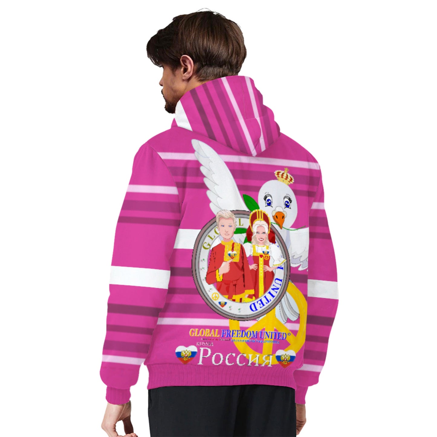 Plush Hoodie GLOBAL FREEDOM UNITED© Couple Russia Pink2