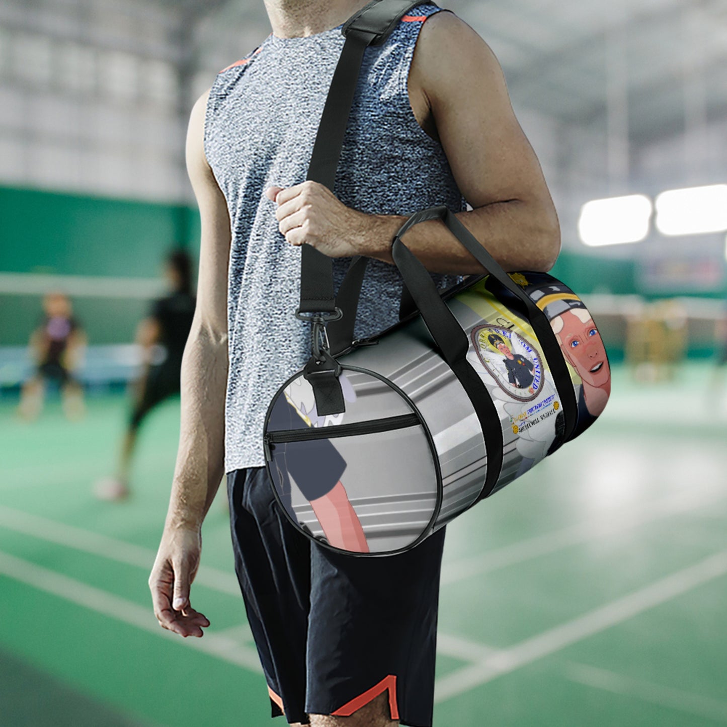 Cylindrical Gym Bag GLOBAL FREEDOM UNITED© Archangel Michael As Policemen Deep Grey