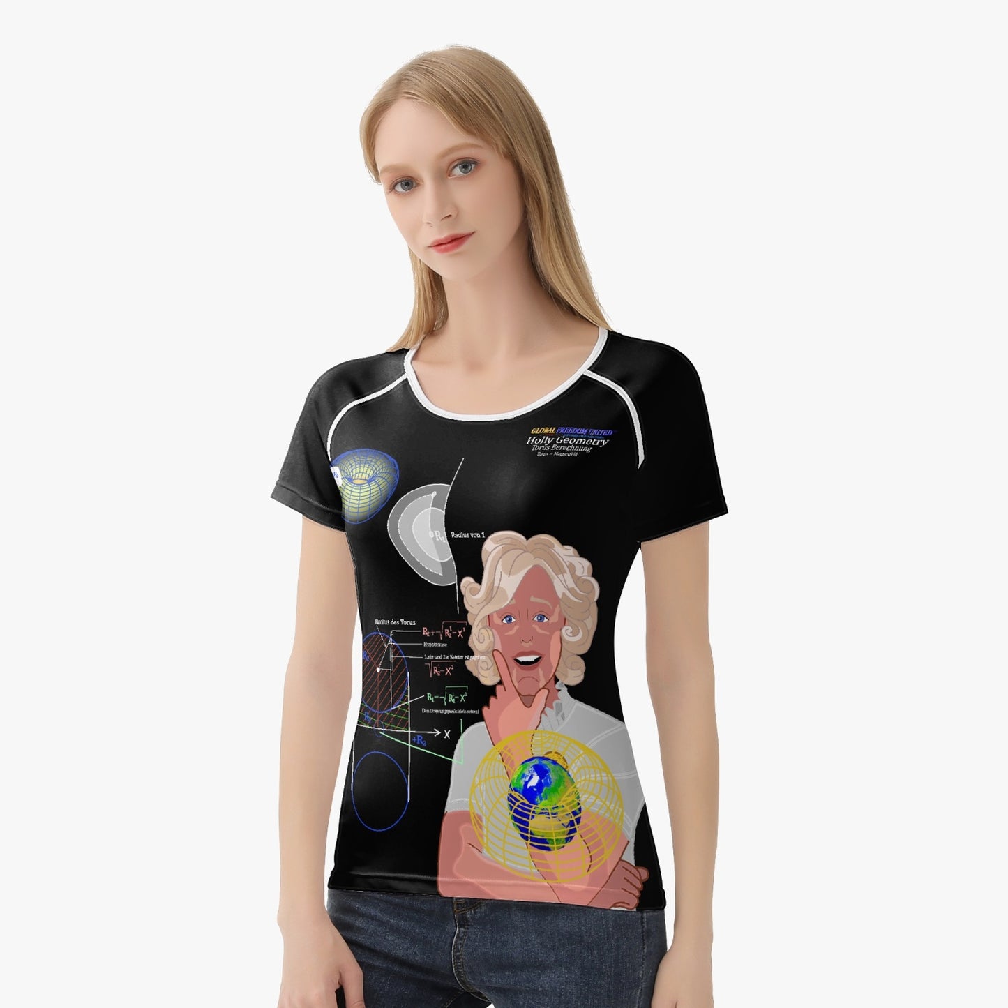 HOLLY GEOMETRY TORUS CODE GLOBAL FREEDOM UNITED© Handmade AOP Women T-shirt