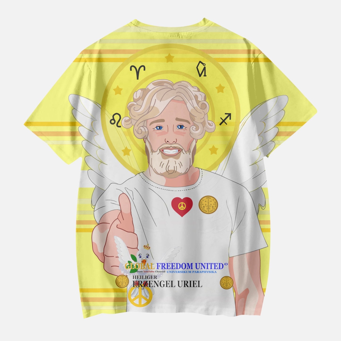AOP Kids' Short T-Shirts GLOBAL FREEDOM UNITED ARCHANGEL URIEL GERMAN YELLOW