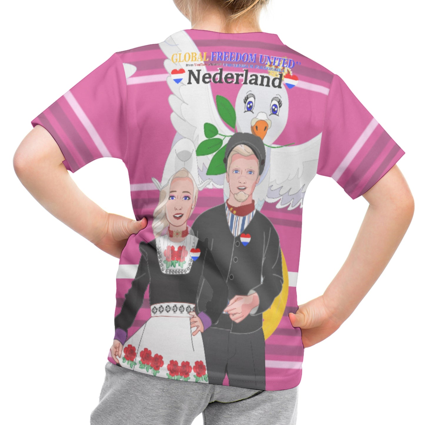 Kid´s T-shirt GLOBAL FREEDOM UNITED© Couple Nederland Pink2