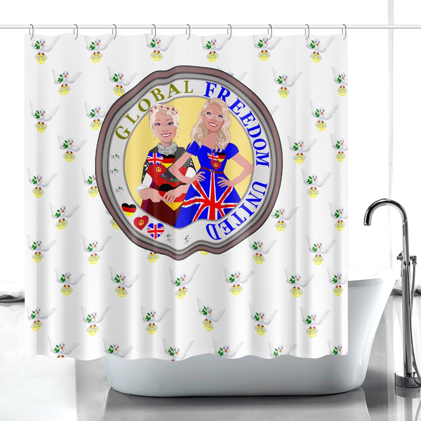 GLOBAL FREEDOM UNITED WOMEN ENGLAND & GERMANY OLD PEACE WIGHT Quick-drying Shower Curtain