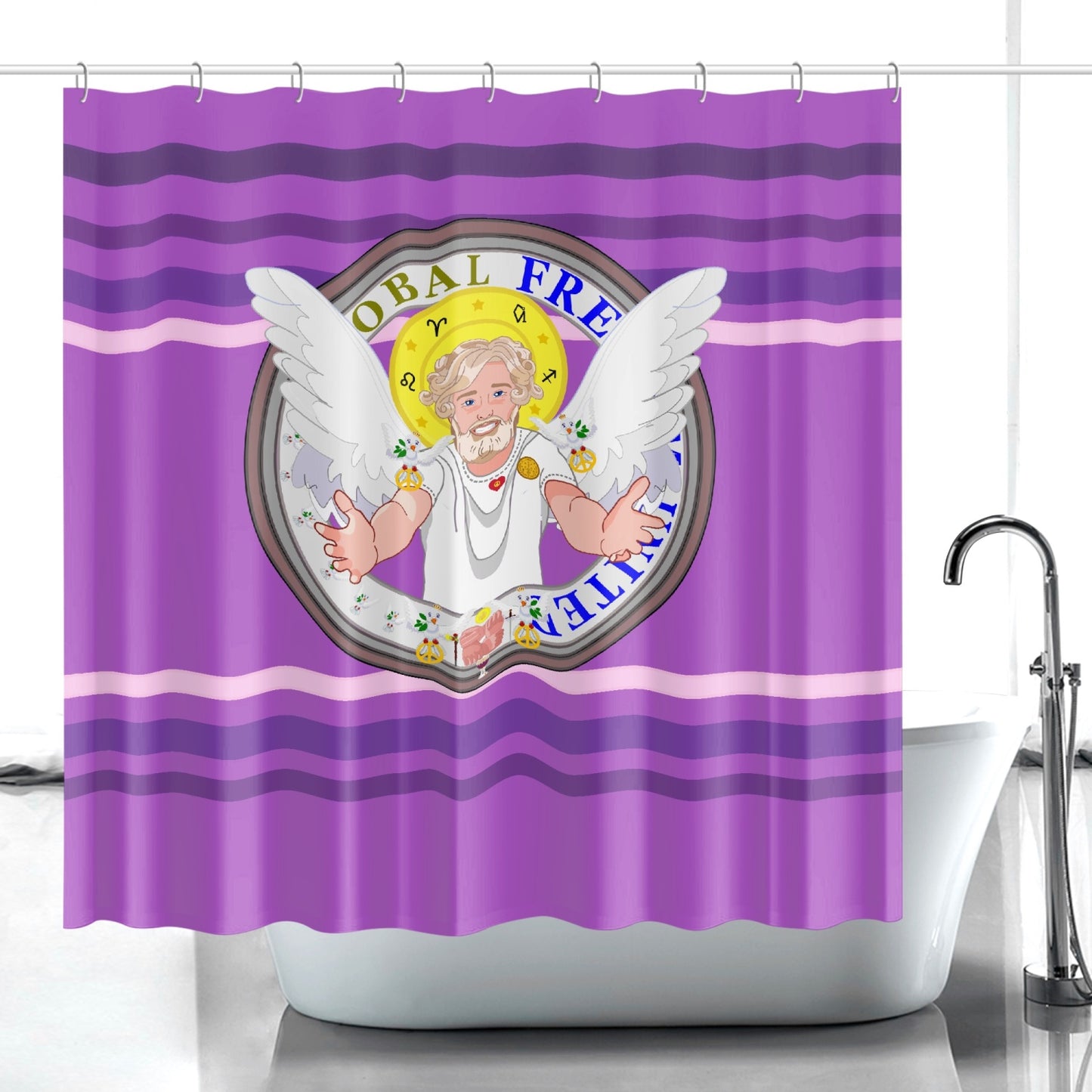 Quick-drying Shower Curtain GLOBAL FREEDOM UNITED© Archangel Uriel Lilac