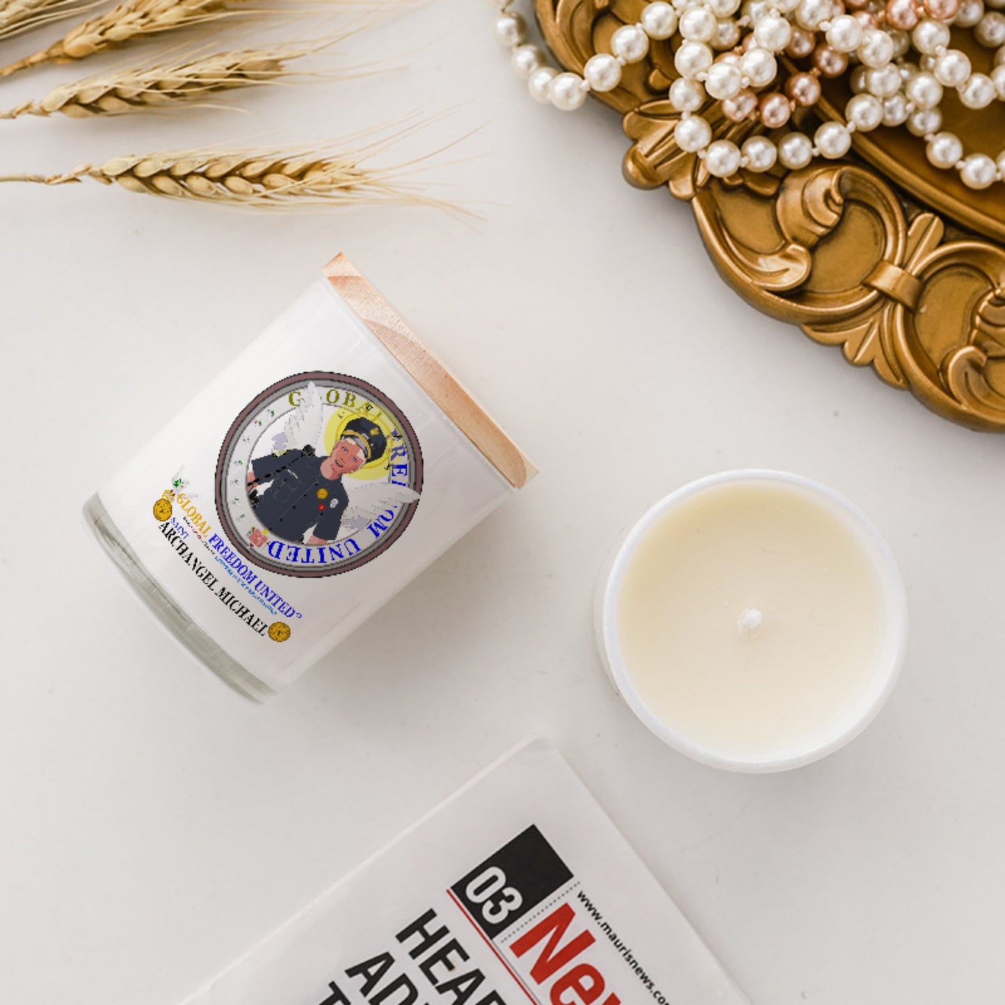 Scented Soy Candle GLOBAL FREEDOM UNITED© Archangel Michael As Policemen