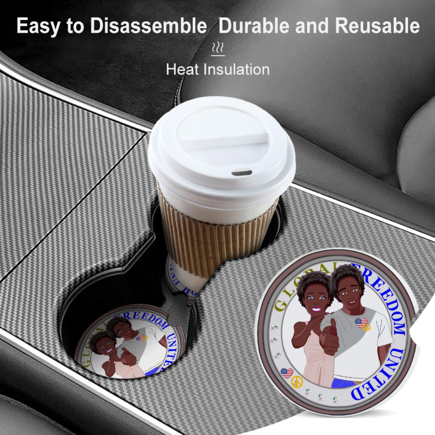 Ceramic Car Coaster GLOBAL FREEDOM UNITED© Couple USA Afro American