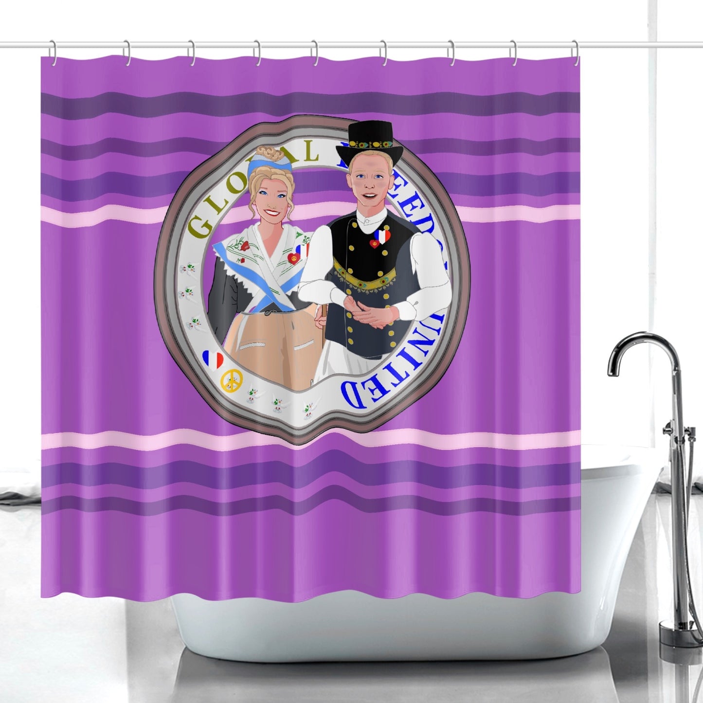 GLOBAL FREEDOM UNITED© Couple France Lilac - Quick-drying Shower Curtain