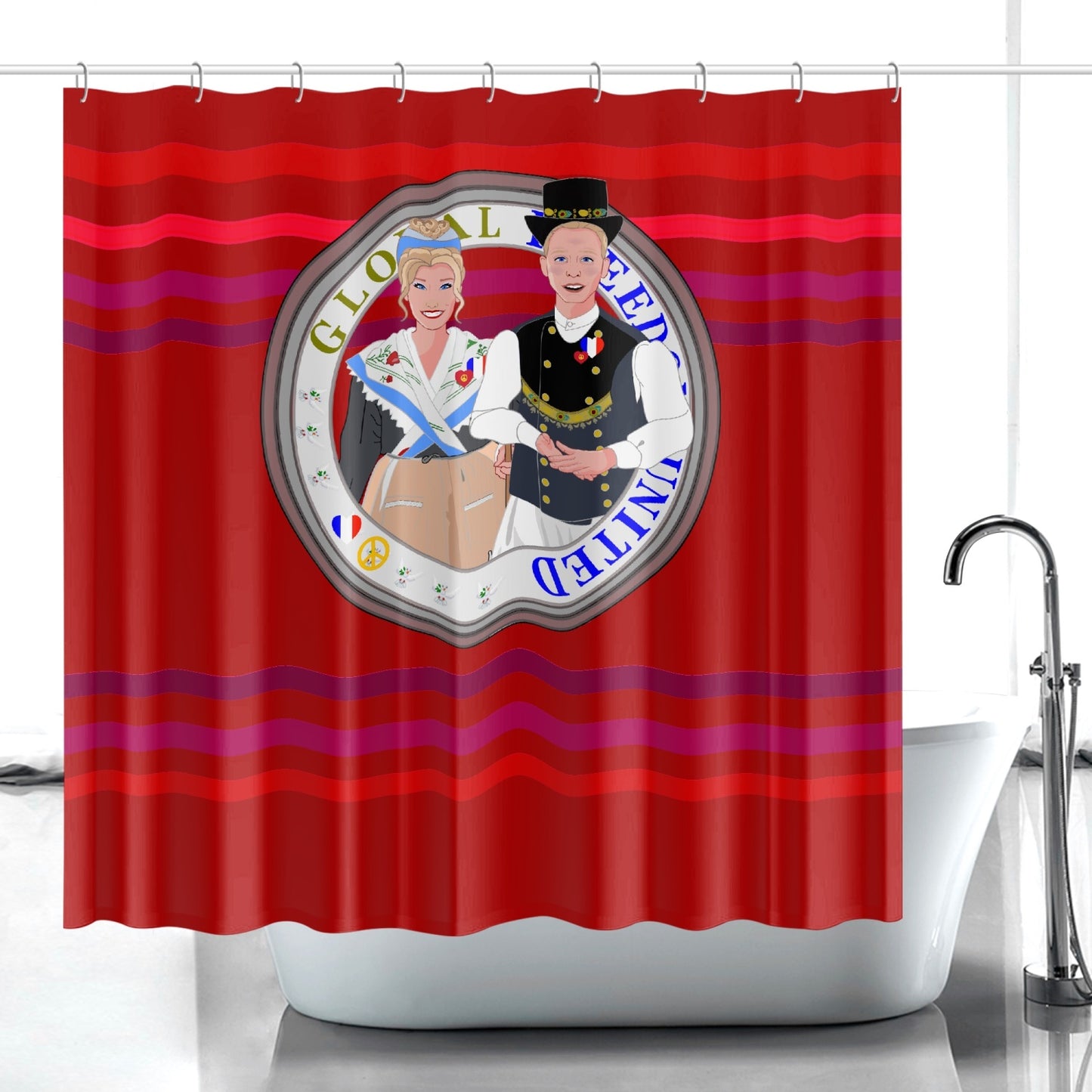 GLOBAL FREEDOM UNITED© Couple France Red - Quick-drying Shower Curtain