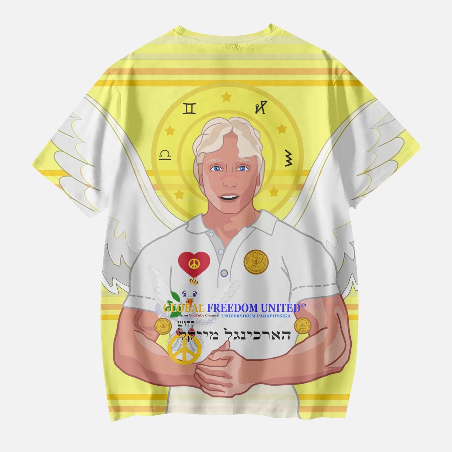 AOP Kids' Short T-Shirts FREEDOM UNITED ARCHANGEL MICHAEL HEBREW YELLOW