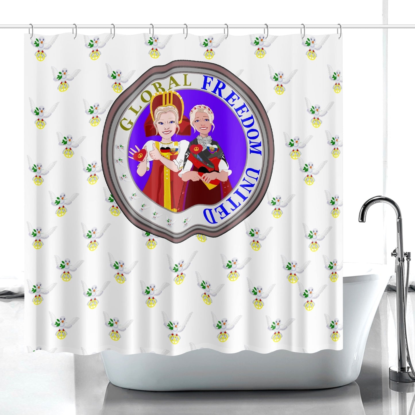 GLOBAL FREEDOM UNITED© WOMEN RUSSIA & GERMANY OLD PEACE WIGHT Quick-drying Shower Curtain