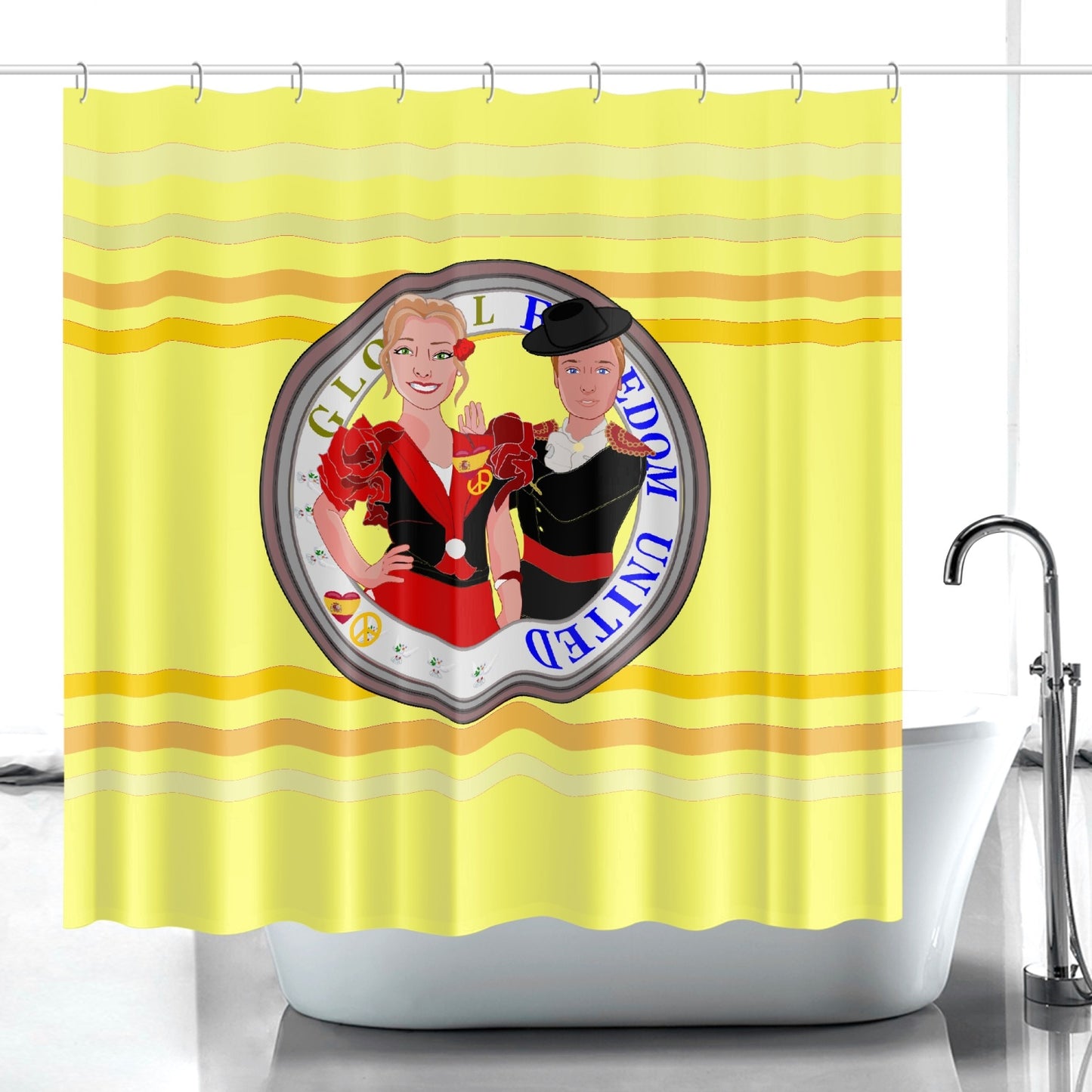 GLOBAL FREEDOM UNITED© Couple Spain Yellow Quick-drying Shower Curtain