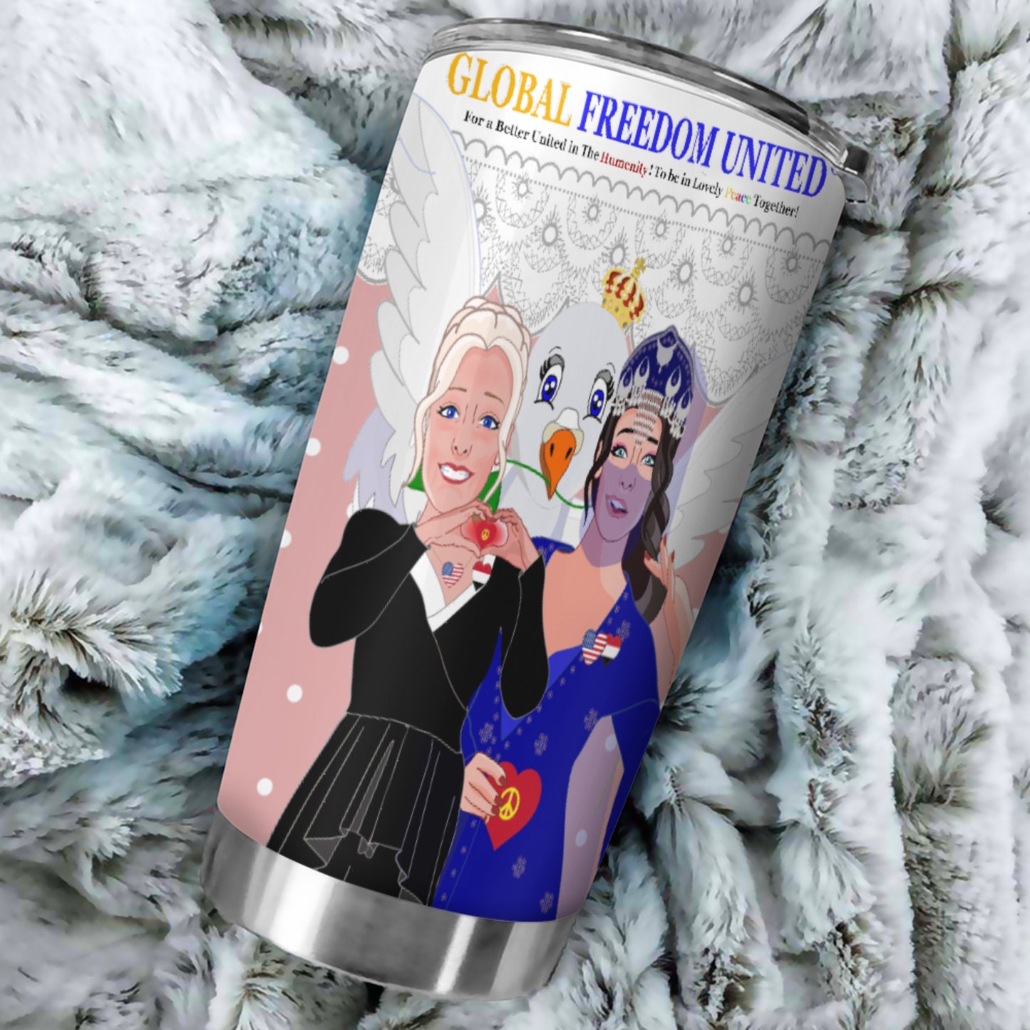 Tumbler GLOBAL FREEDOM UNITED© Women Yemen & USA Pink1