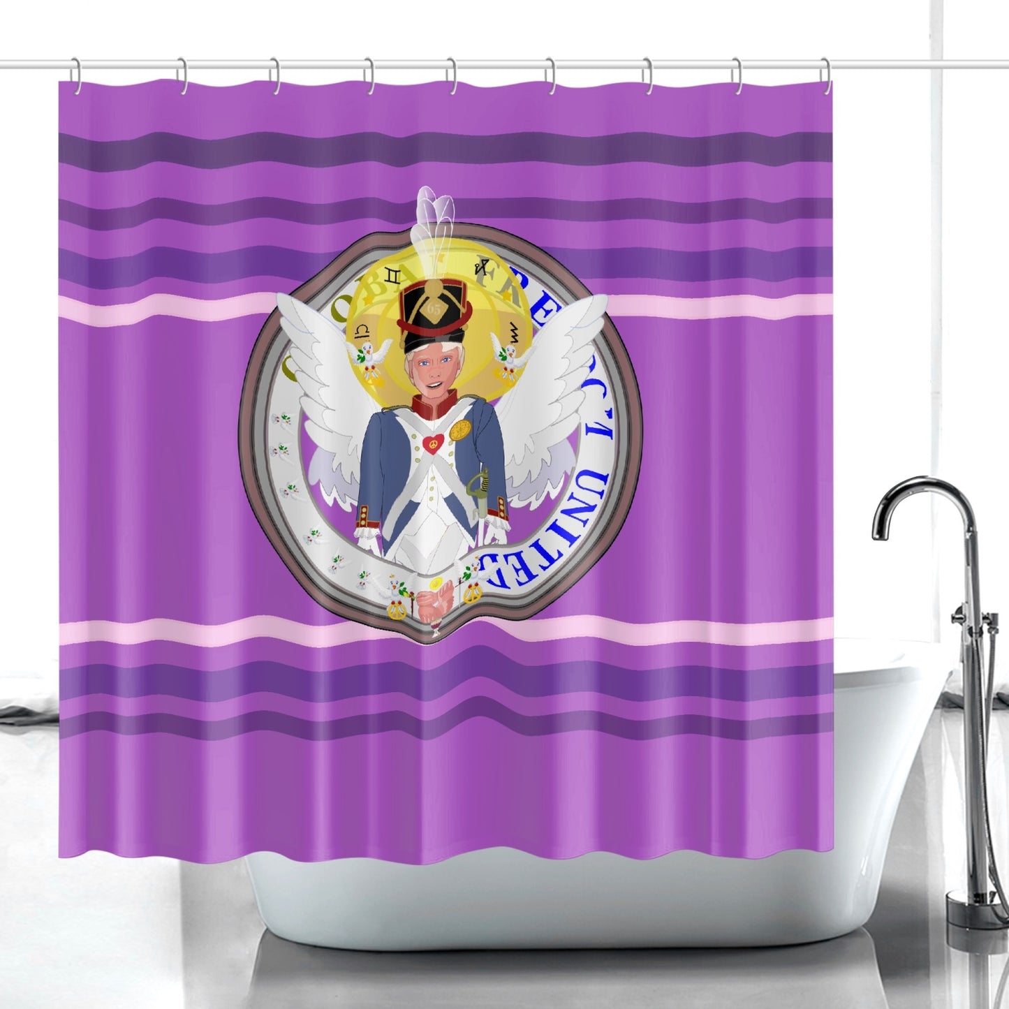 Quick-drying Shower Curtain GLOBAL FREEDOM UNITED© Archangel Michael Version 3 Lilac