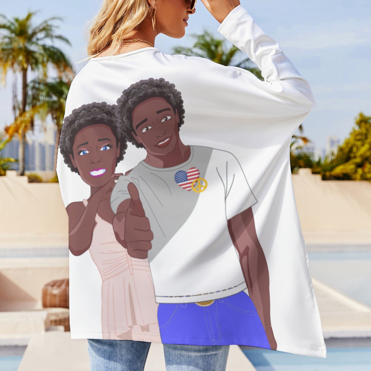 Pullover Long Sleeve T-shirt GLOBAL FREEDOM UNITED© Couple USA Afro American