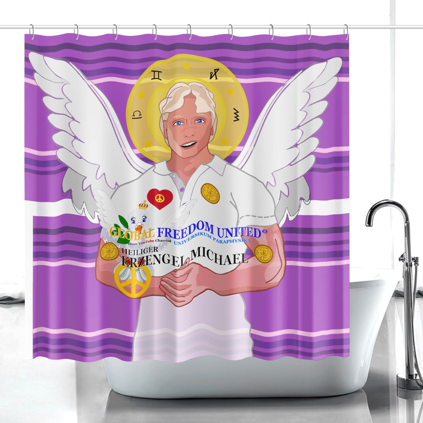Quick-drying Shower Curtain GLOBAL FREEDOM UNITED ARCGANGEL MICHAEL GERMAN LILAC