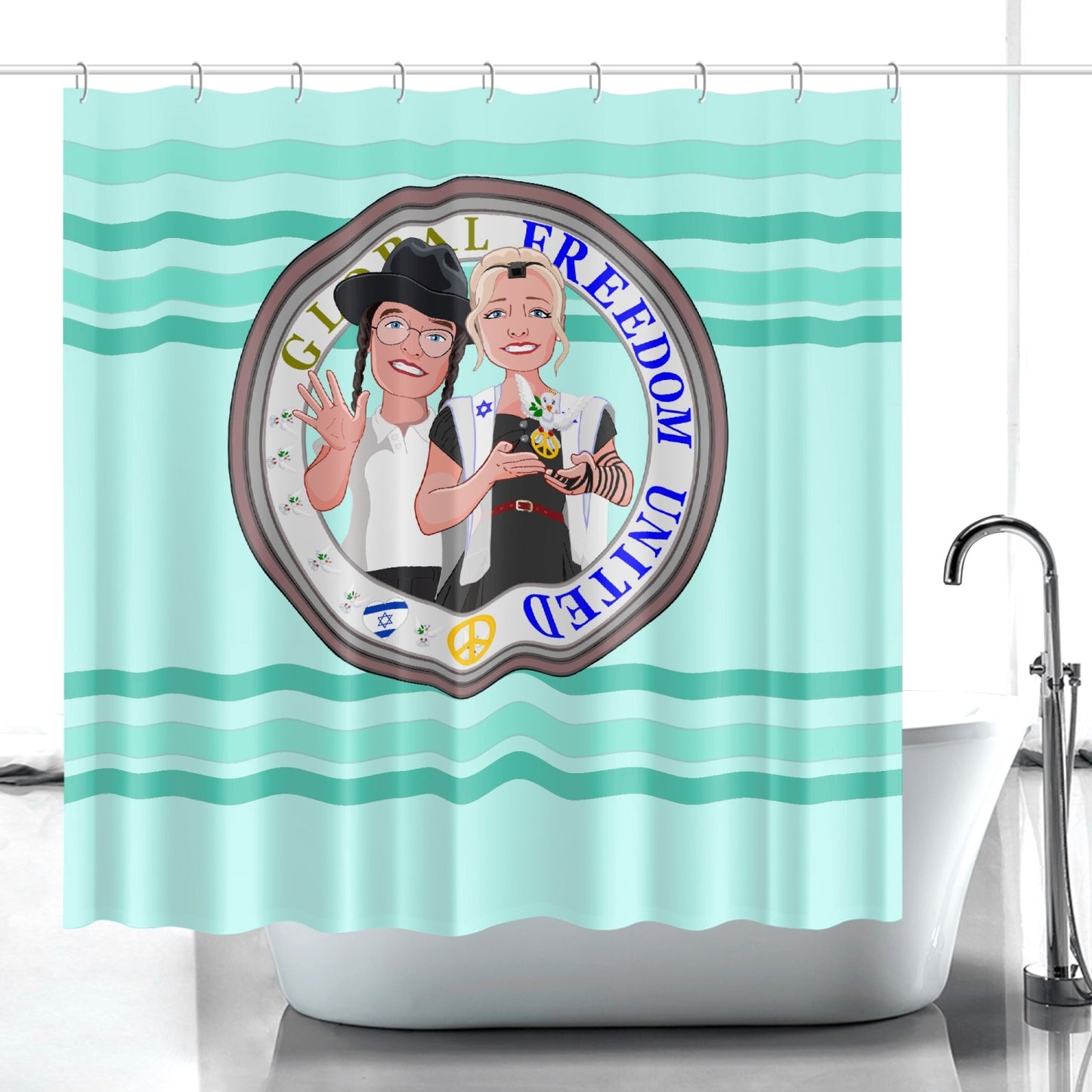 GLOBAL FREEDOM UNITED© Couple Israel Light Green - Quick-drying Shower Curtain