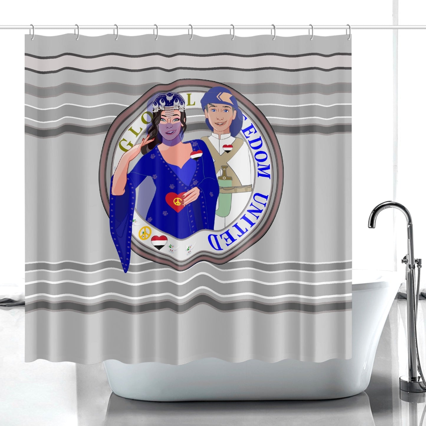GLOBAL FREEDOM UNITED© Couple Yemen Grey - Quick-drying Shower Curtain