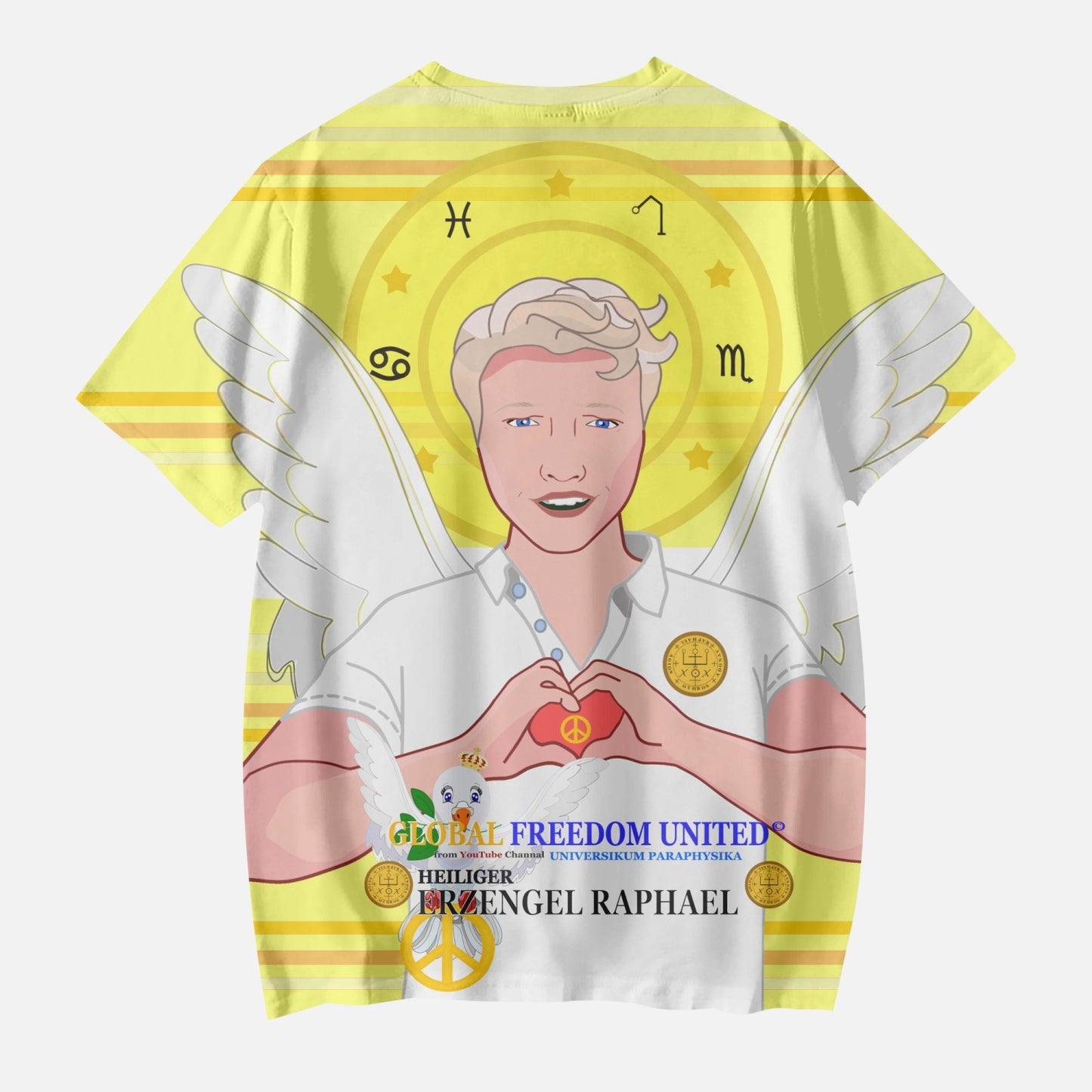AOP Kids' Short T-Shirts GLOBAL FREEDOM UNITED ARCHANGEL RAPHAEL GERMAN YELLOW