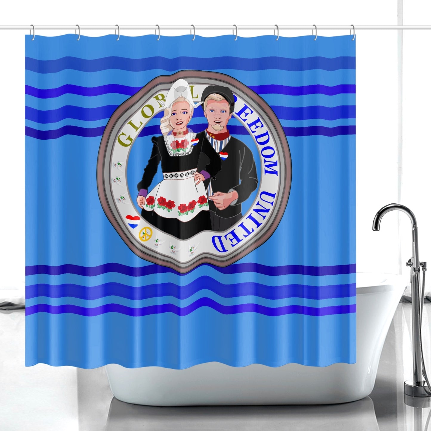 GLOBAL FREEDOM UNITED© Couple Nederland Deep Blue - Quick-drying Shower Curtain